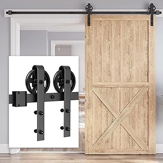 Acicihenn 10 FT Barn Door Hardware Kit 330 lbs Heavy Duty Big Wheel Sliding Barn Door Hardware Fit 59" Single Barn Door, Smoothly Sliding Door Big Spoke Wheel Roller Track for Kitchen Cabinet, Bedroom
