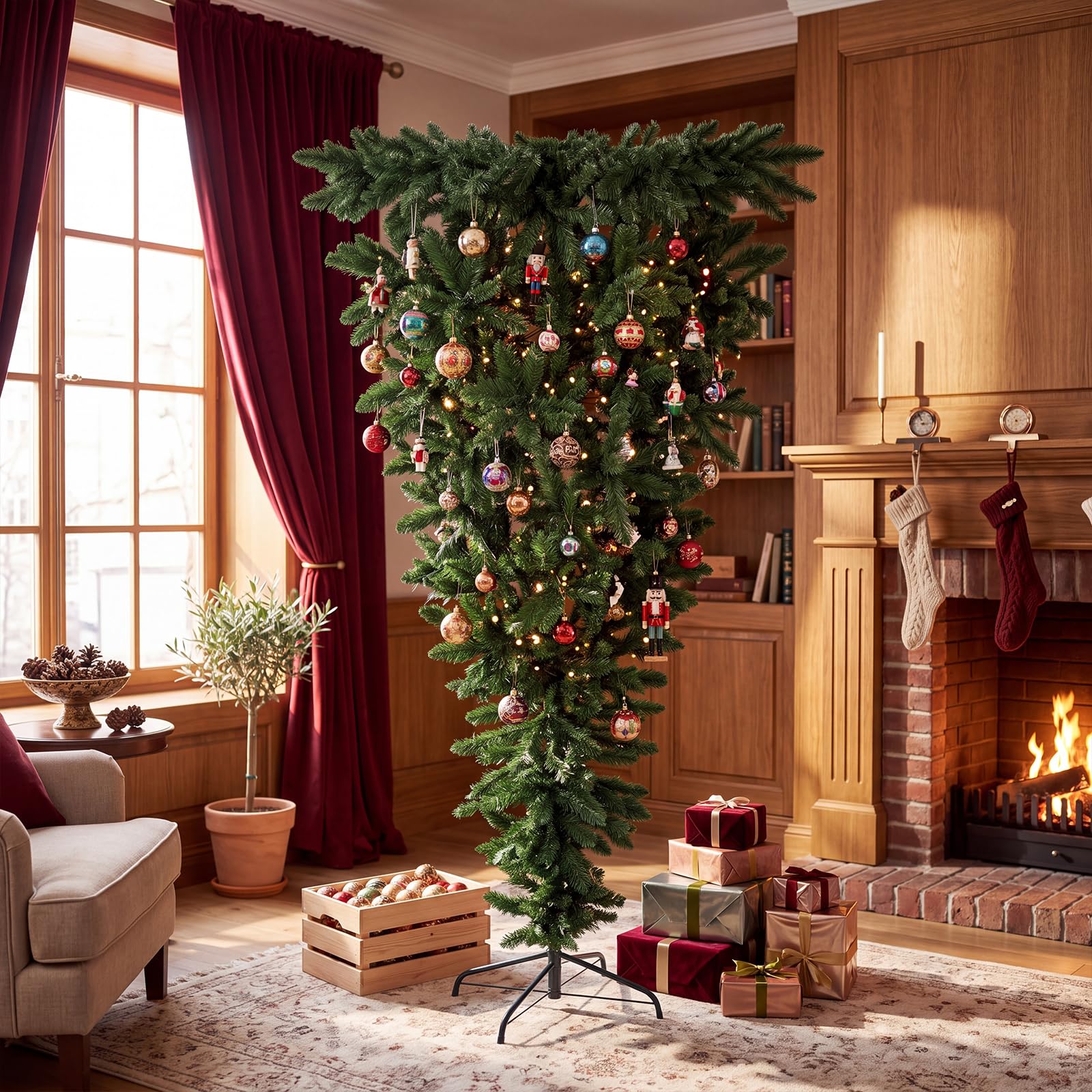 Sintuff Árbol de Navidad invertido de 6 pies, árbol artificial desmontable