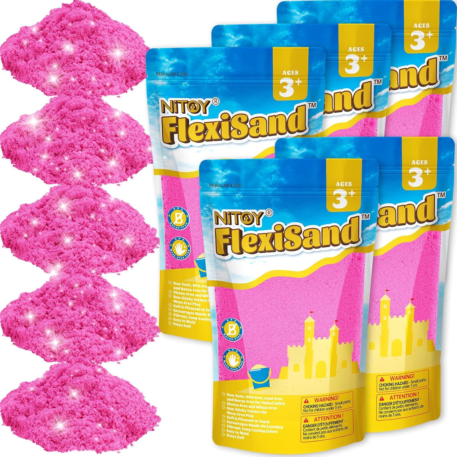 NiToy FlexiSand Value Pack Colored Moldable Self-Sticking Sand, Never Dries Out Fun for 3 Years and Up Kids, Bulk Refill for Sensory Sand Box Toys, Ideal for Shaping and Molding (11lbs, Hot Pink)