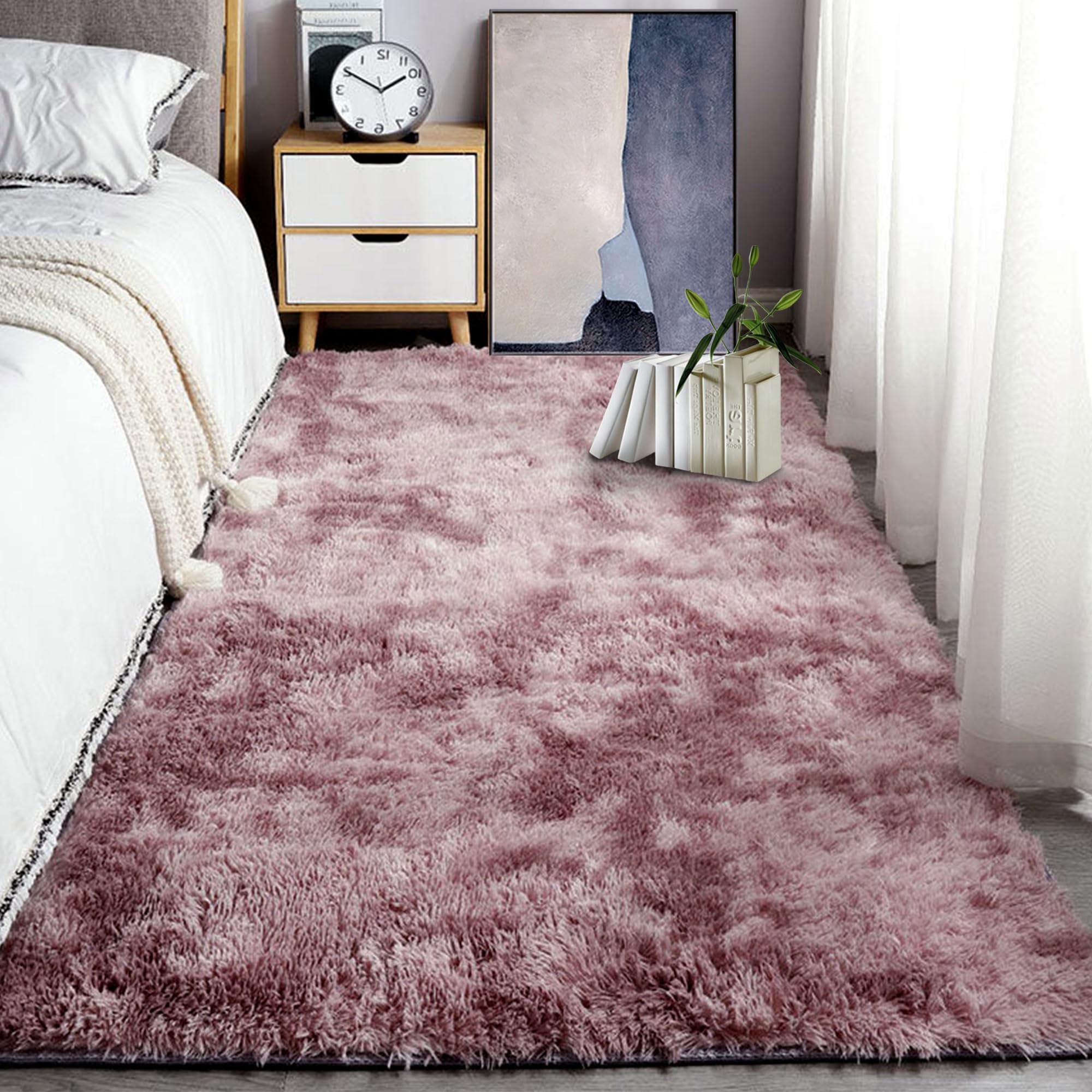 Tapis à poils longs uni brillant et douillet de style moderne 200 x 270 cm