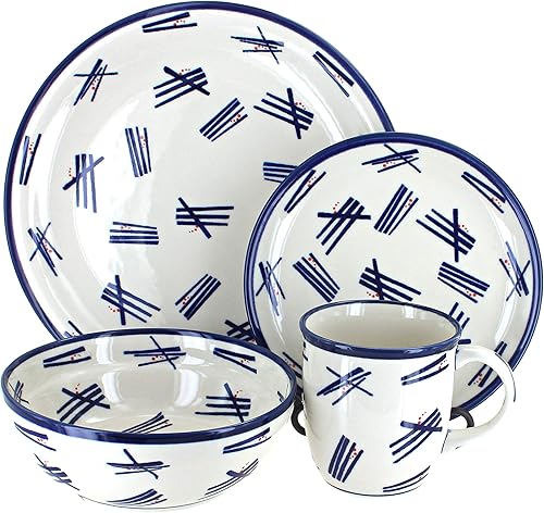 Miniatura 2 de Juego de vajilla de 16 piezas con diseño de mosaico de cerámica y rosa azul