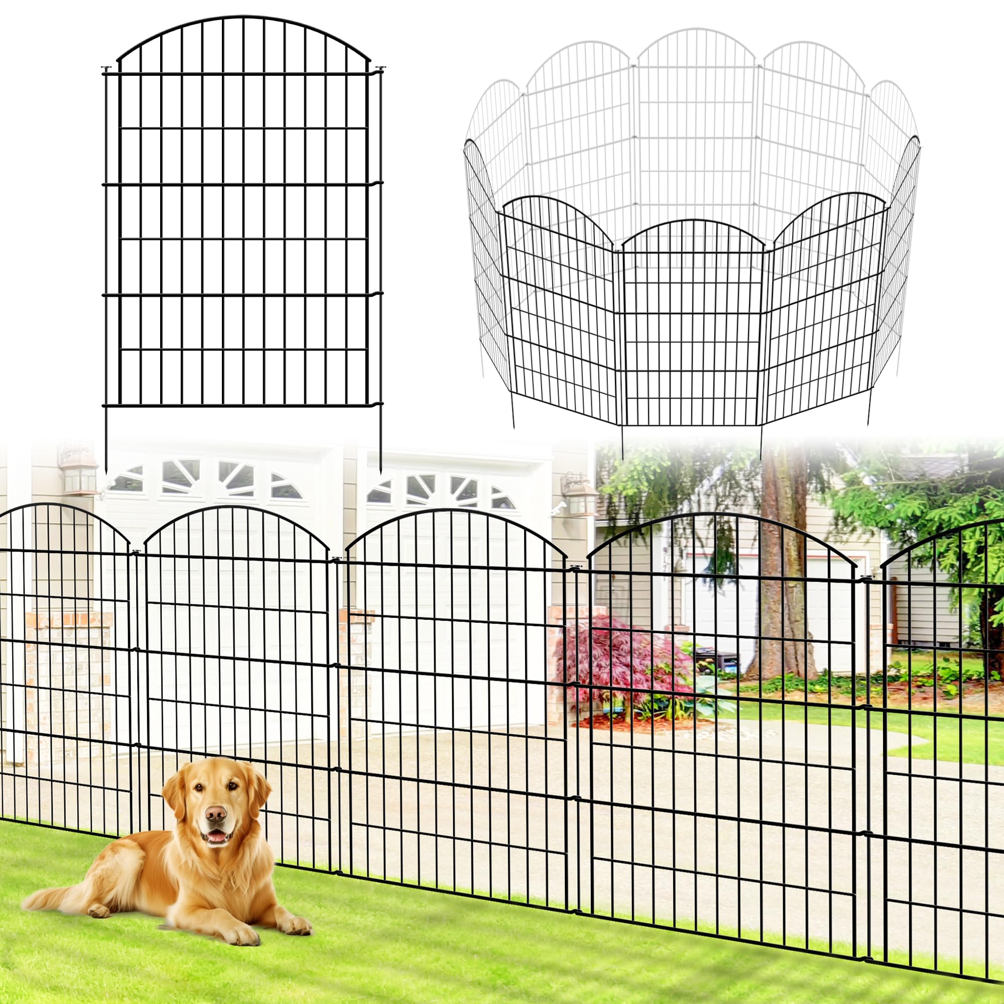 Thealyn Decorative Garden Fence, 81cm H x 71cm W (10 Panels, Length Total 7m) Outdoor Rustproof Metal Dog Fence Animal Barrier, Garden Fencing Border for Yard Patio Flower Bed