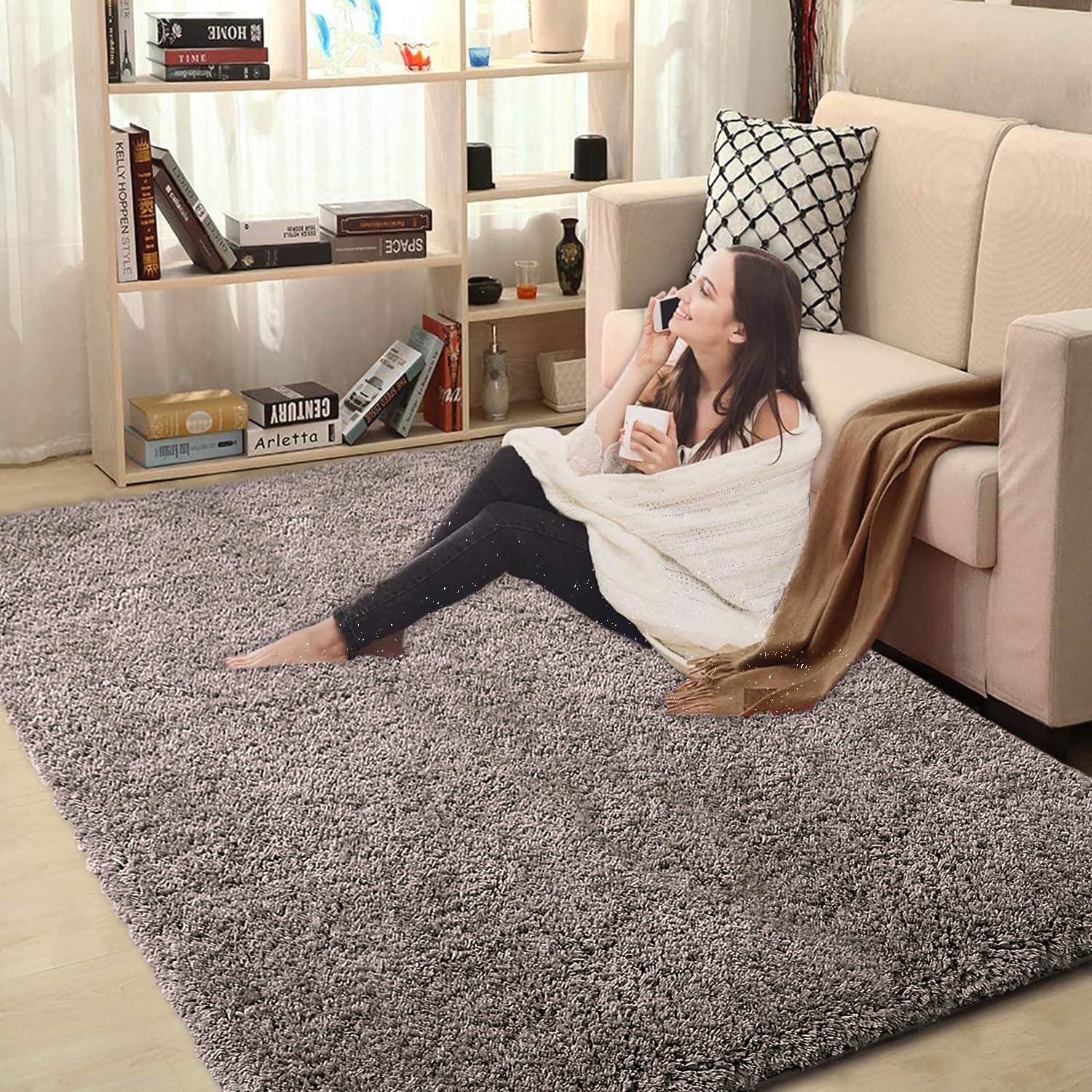 LUXE HOME INTERNATIONAL Microfibre Carpet Super Soft Anti Slip Vegas Rectangular Rugs for Bedroom,Livingroom(Cocoa,3X5 Feet),Grey