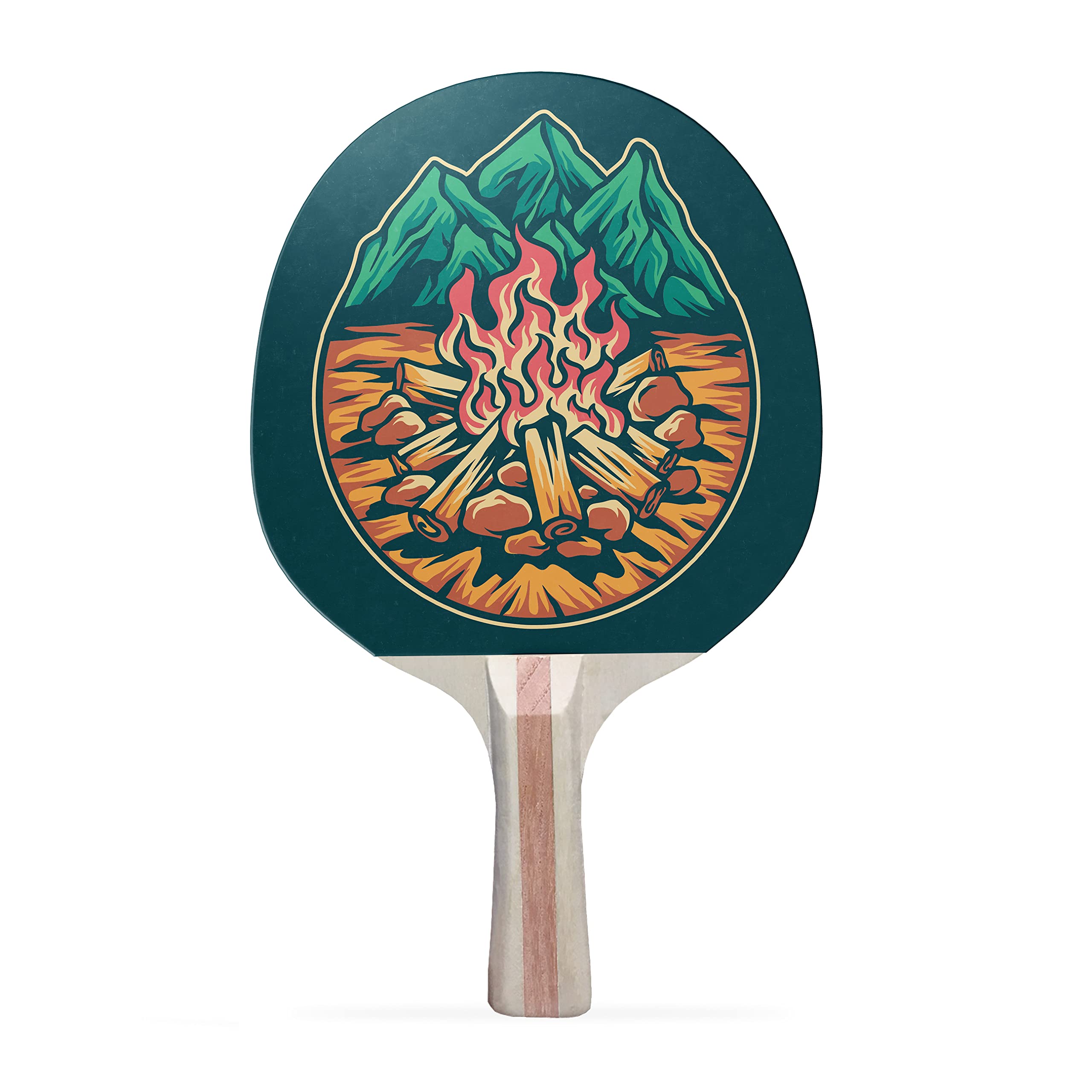 TigerTail Sports Campfire Colorful Design Ping Pong Paddle, Premium 5 Ply Table Tennis Racket (Red on Back)