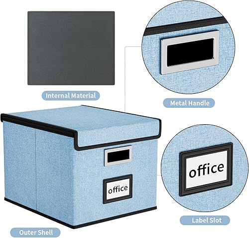 Miniatura 4 de Caja organizadora de archivos Huolewa con tapa, organizador de carpetas de archivos plegable para almacenamiento de documentos de oficina, caja de
