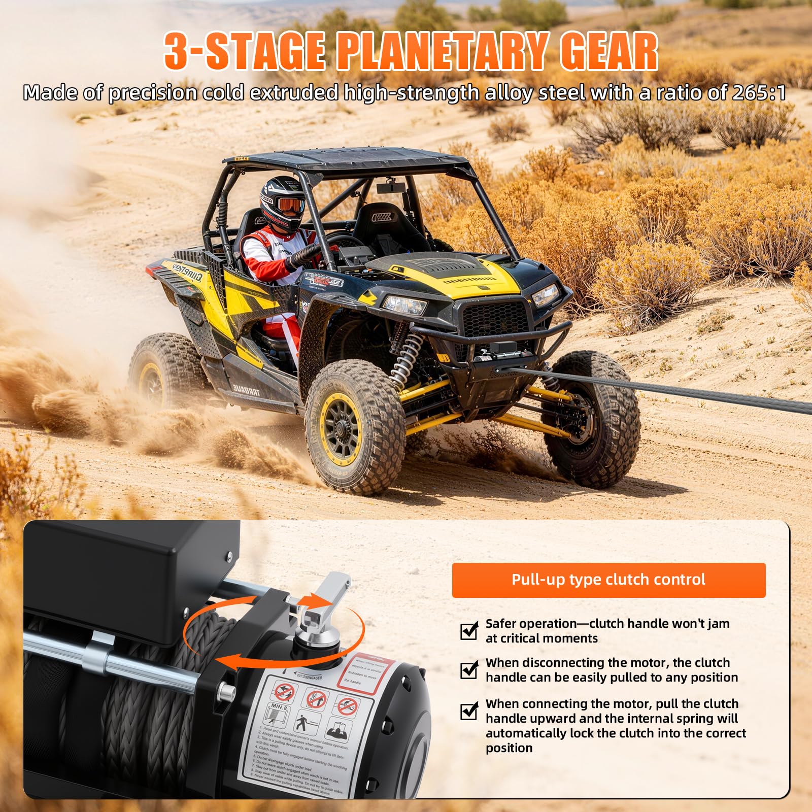 Cabrestante eléctrico 12 V – 6123 kg (13500 lbs), cable sintético de 12 hilos, guía de cable de aluminio, mando a distancia inalámbrico y con cable, IP55, para todoterreno, Jeep y barco