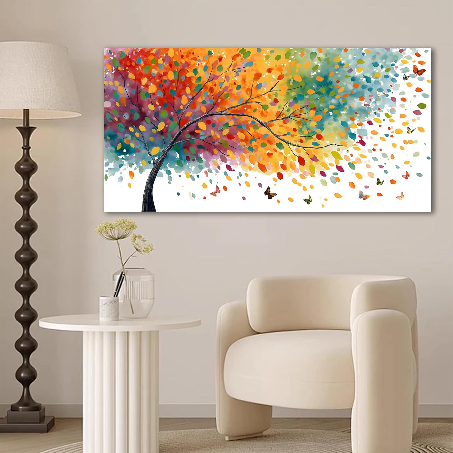Trogonup Tree of Life Wall Art for Living Room Colorful Butterfly Canvas Prints Landscape Artwork for Bedroom Office Ready to Hang 20"x40"