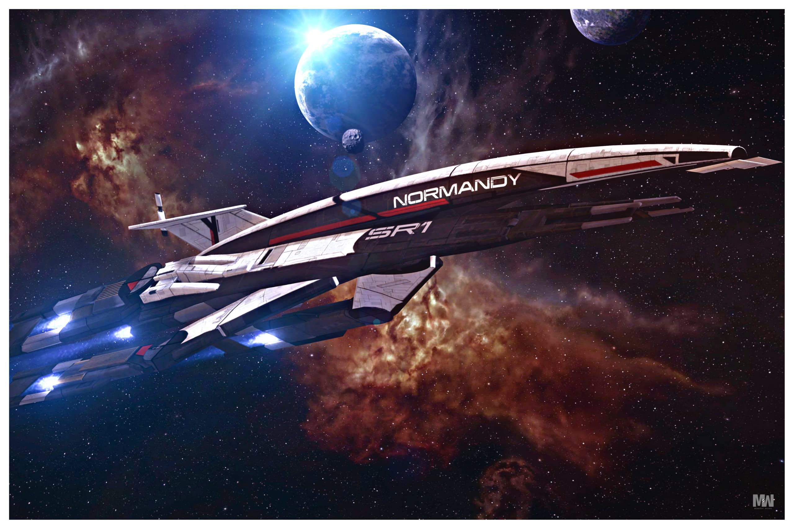 Midnight Works Mass Effect 1 Legendary Edition Normandy SR1 Poster 18 x 12 inch 300 GSM