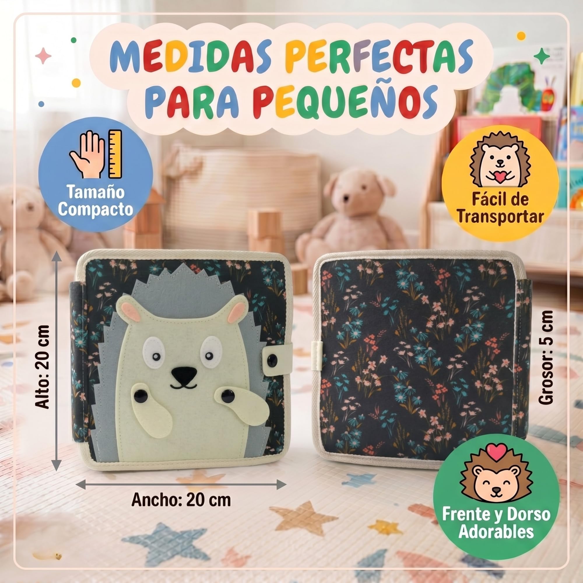 LUMS Libro Montessori 1 Año - Juguetes Montessori Bebé 2 3 4 5 Años, Busy Board y Tablero Sensorial de Fieltro, Busy Book Interactivos de Actividades, Juego de Viaje para Coche con 6 Marionetas