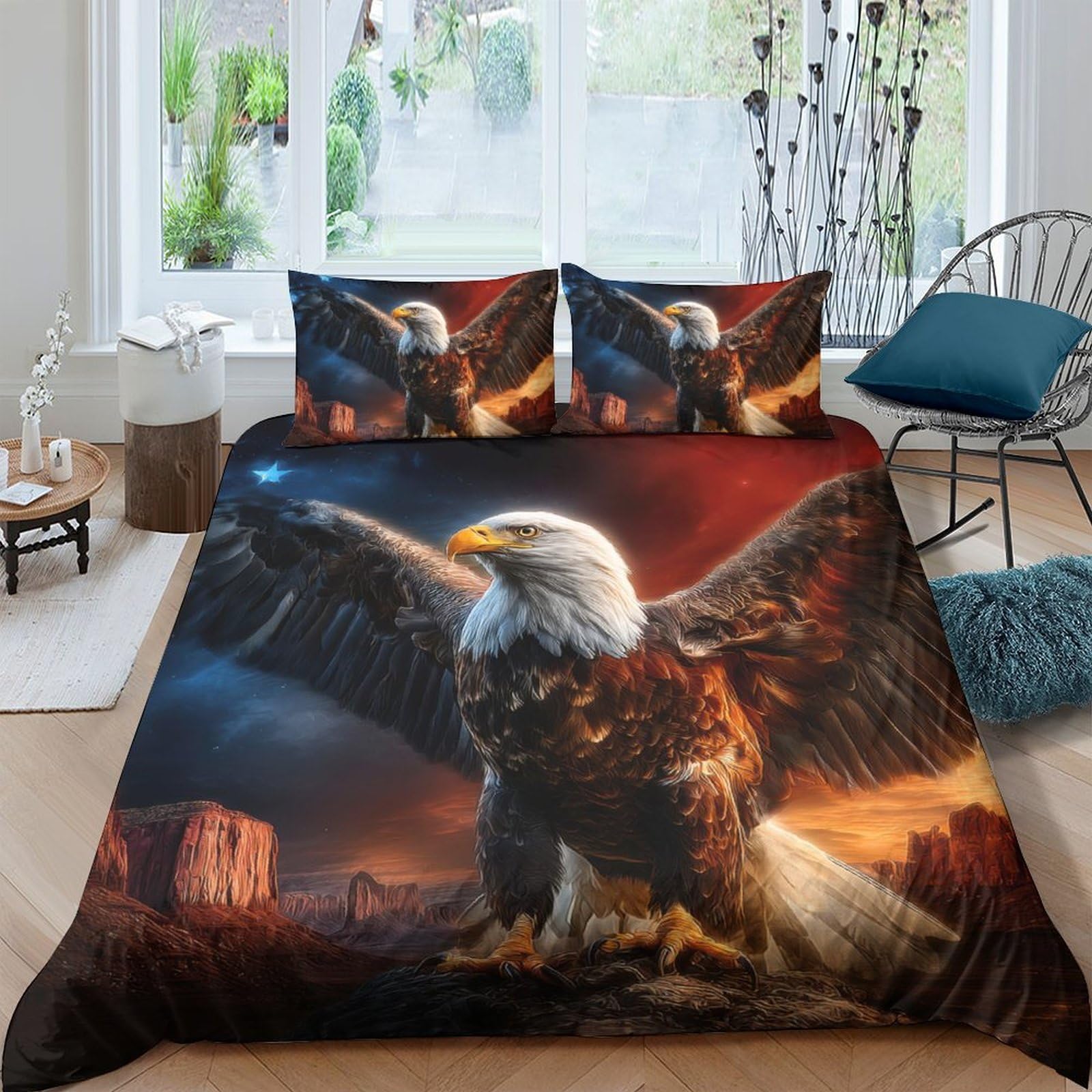 Ctjqhvkz Style-2 3D Printed Bald Eagle Fitted Sheet Microfiber Soft Breathable Sunset Sky Mattress Cover For Bedroom Dorm Room Decor Single（135X200cm）