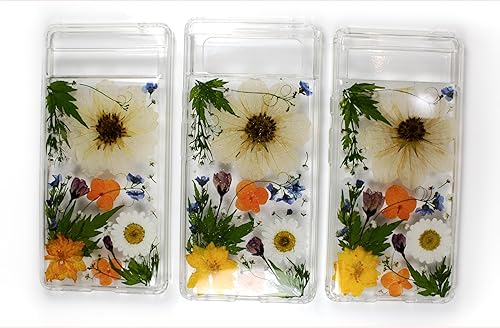 Unique Real Pressed flower foral Clear Soft Phone cases cover With Bumper for Google Pixel 6A with large Flower Design Fit (Pixel 6A)