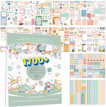 24 Sheets 1700 pcs Colorful Aesthetic Planner Stickers, to-do List Stickers for Adults Planner, Journal Stickers, Planner Accessories for Women, Daily Planners Stickers Green