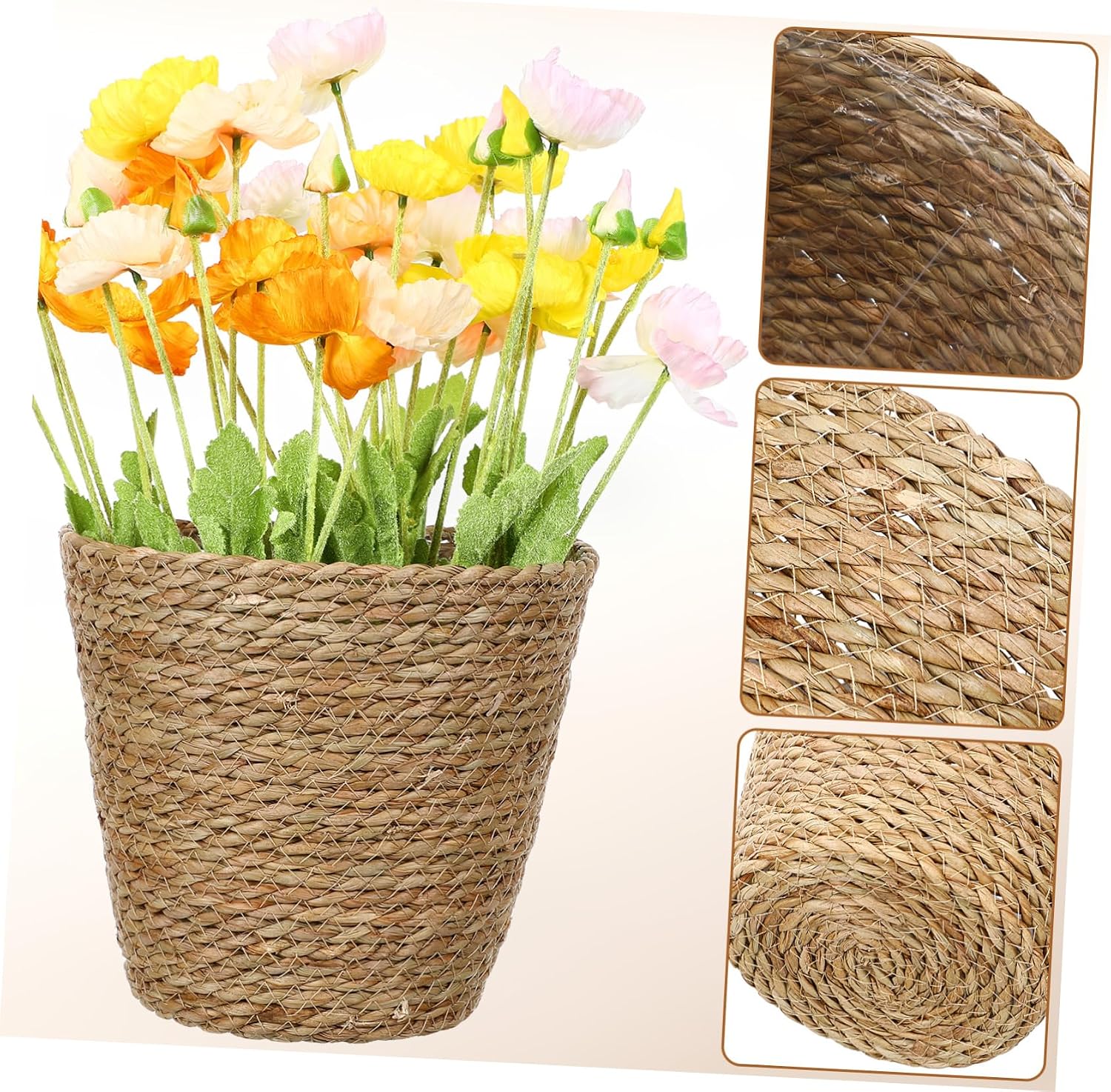 Toyvian Hand Woven Flower Basket Indoor Straw Plant Pot for Home Decor Decorative Woven Planter for Succulents and Houseplants Creative Garden Flower