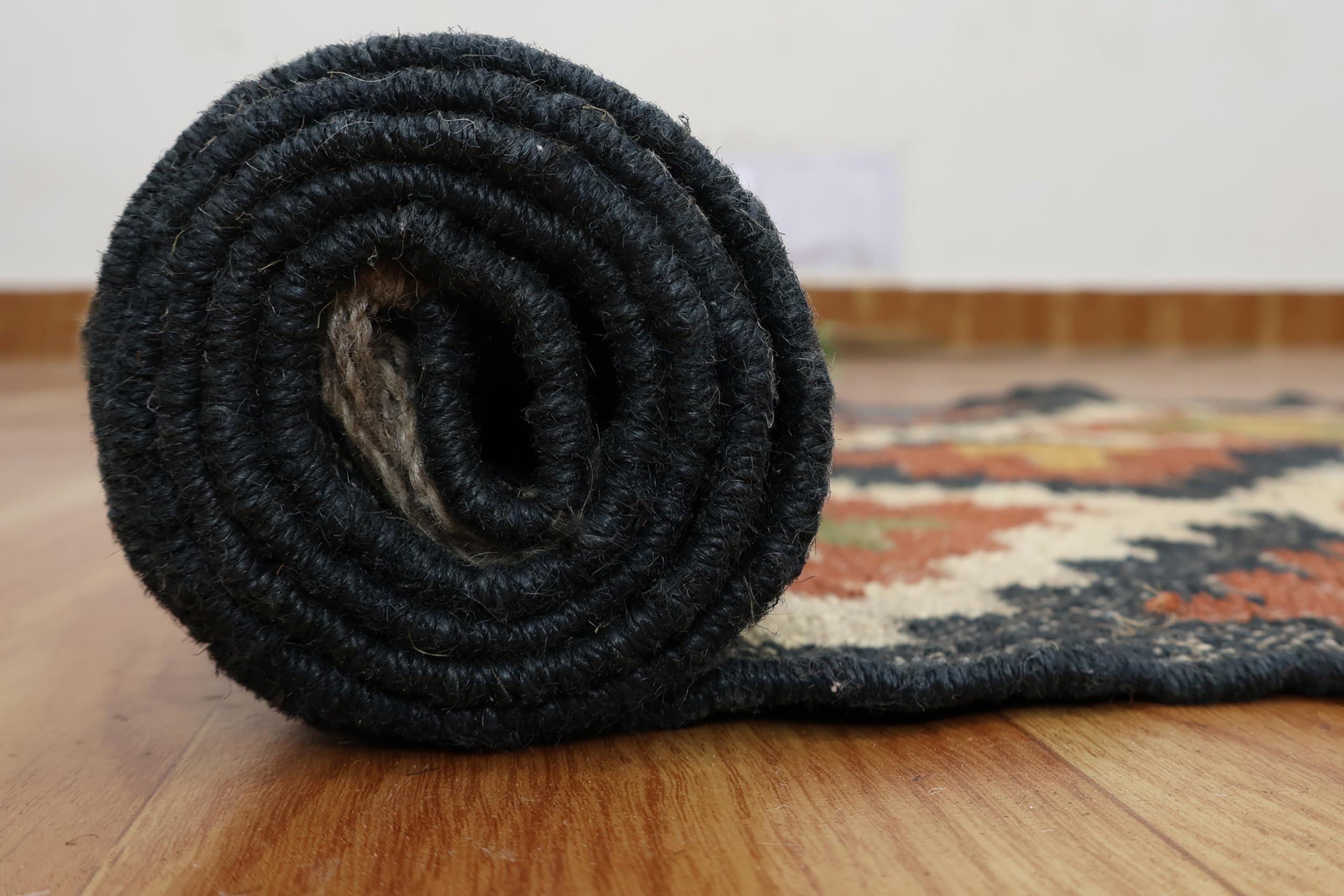 Tapis en jute tissé à la main 61 x 91 cm – Tapis bohème en laine de jute tissée à la main pour salon, bureau, maison – Tapis bohème en laine à tissage plat pour cuisine, jardin, yoga