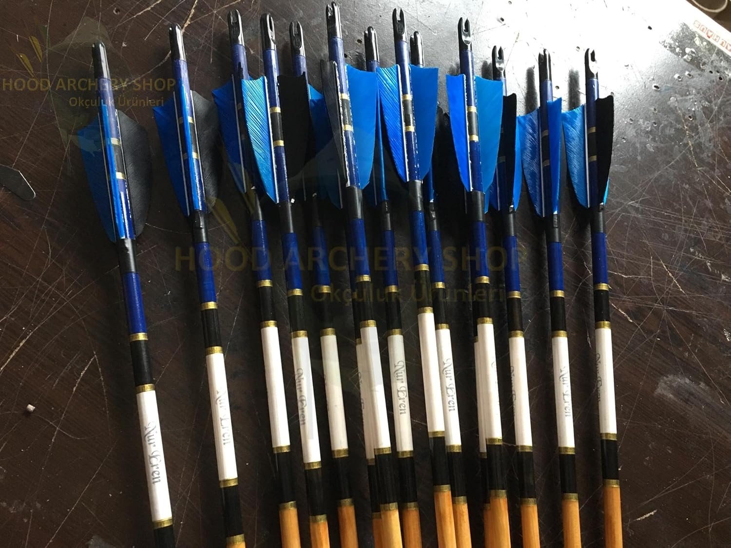 Wooden Archery Arrow for Recurve Bow Or Longbow and Compound Bow Medieval Traditional Archery with Blue Black Turkey Feather, 50-70# Spine Weight 28 Inches for Archer (Pack of 12)