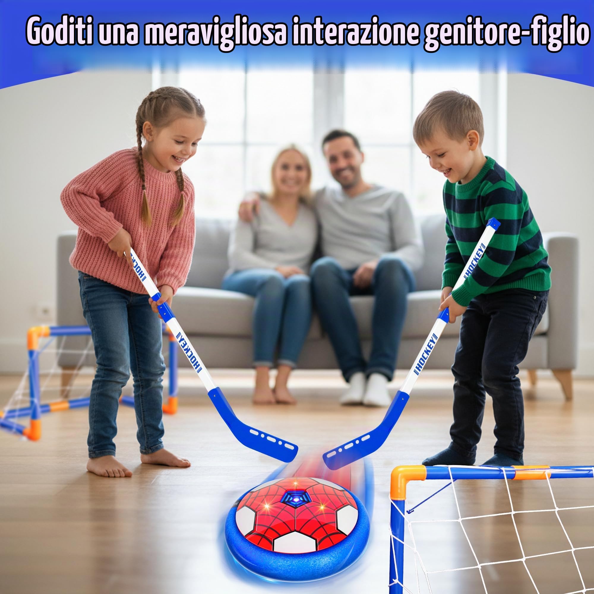 Pallone Calcio Fluttuante, 3in1 Hover Calcio Hockey | Giocattoli Palle per Bambini Set, Ricaricabile Air Hover Calcio Bambini per Bambini 3-12 Anni Natale Regalo