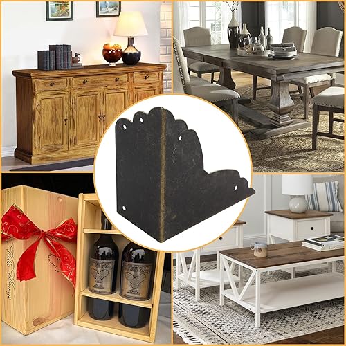 Miniatura 7 de BokWin 4 protectores de esquina de metal para muebles, 2.76 x 2.76 x 1.18 pulgadas, cubiertas de esquina de seguridad de bronce antiguo, protector