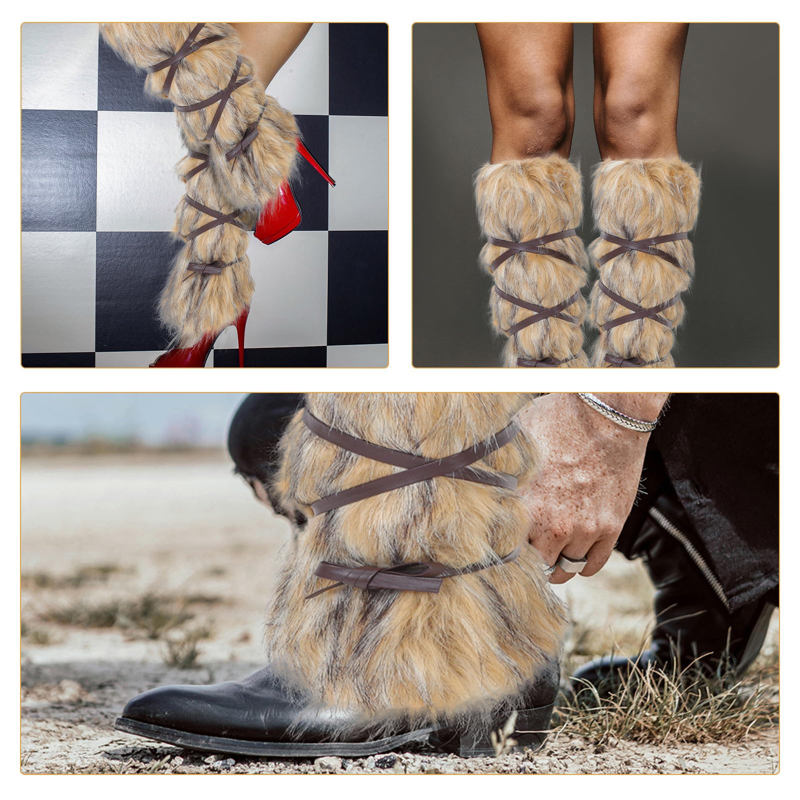 Healvian 2 Paia Scaldamuscoli Vichinghi in Pelliccia Sintetica con Cinturini Regolabili, Accessori Cosplay Medievali Unisex per Feste a Tema e Inverno