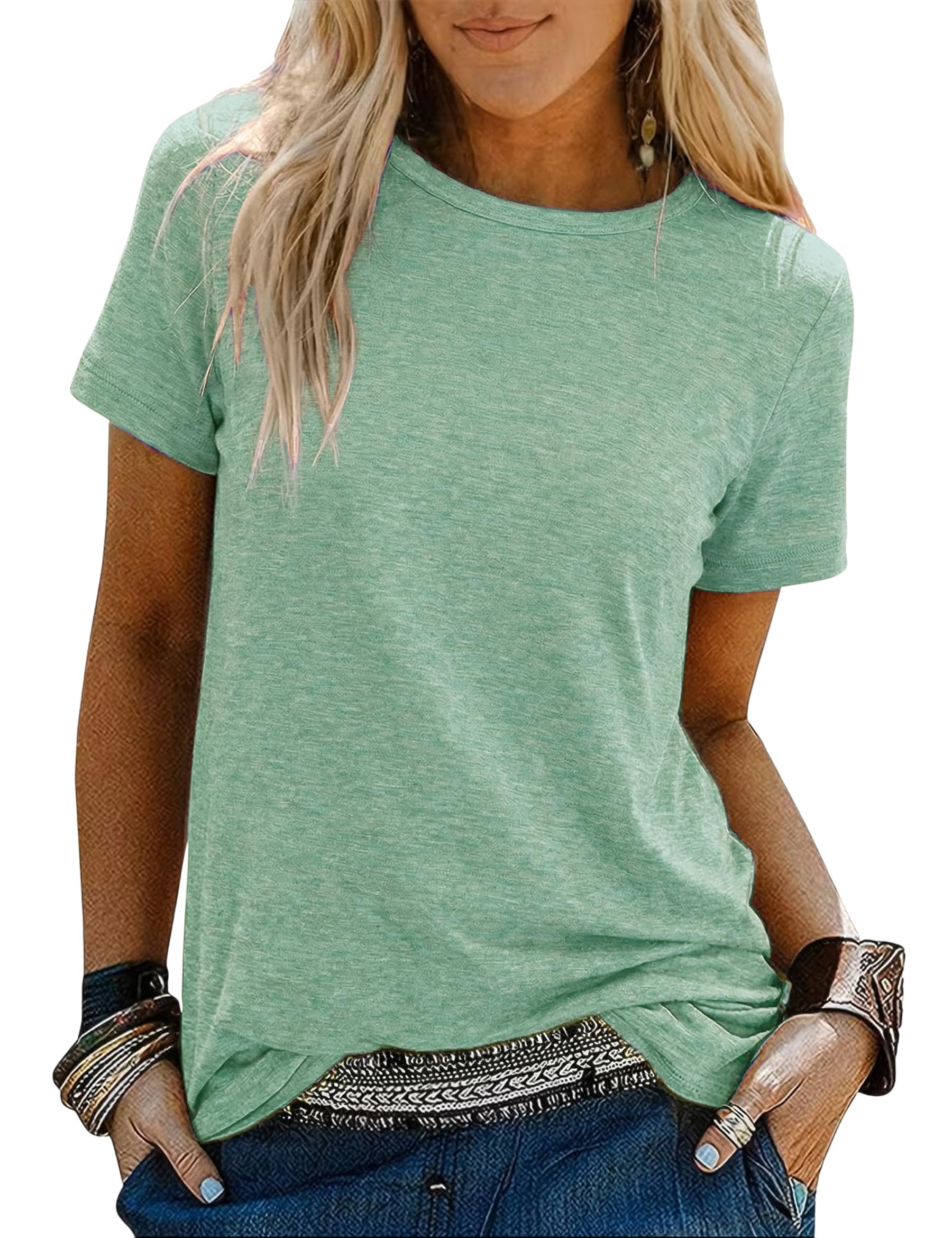 Demegimi Tshirt Damen Sommer Tops Rundhals Kurzarm Oberteile Locker Elegant Bluse Sommer Casual Basic Tee