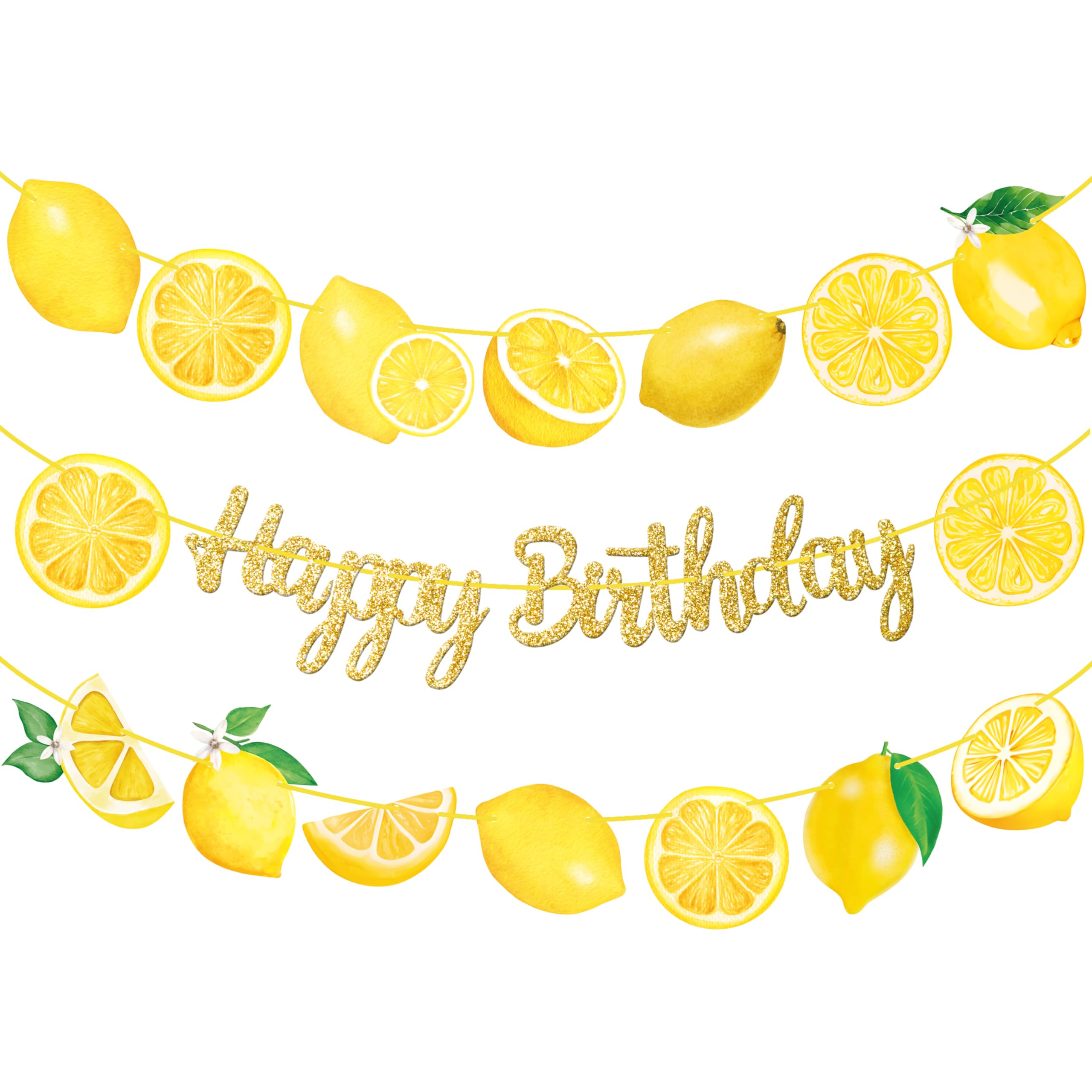 Lemon Happy Birthday Banners Glitter Gold Lemongrass Birthday Party Decorations Yellow Lemon Lemonade Party Decorations for Summer Fruit Themed Bridal