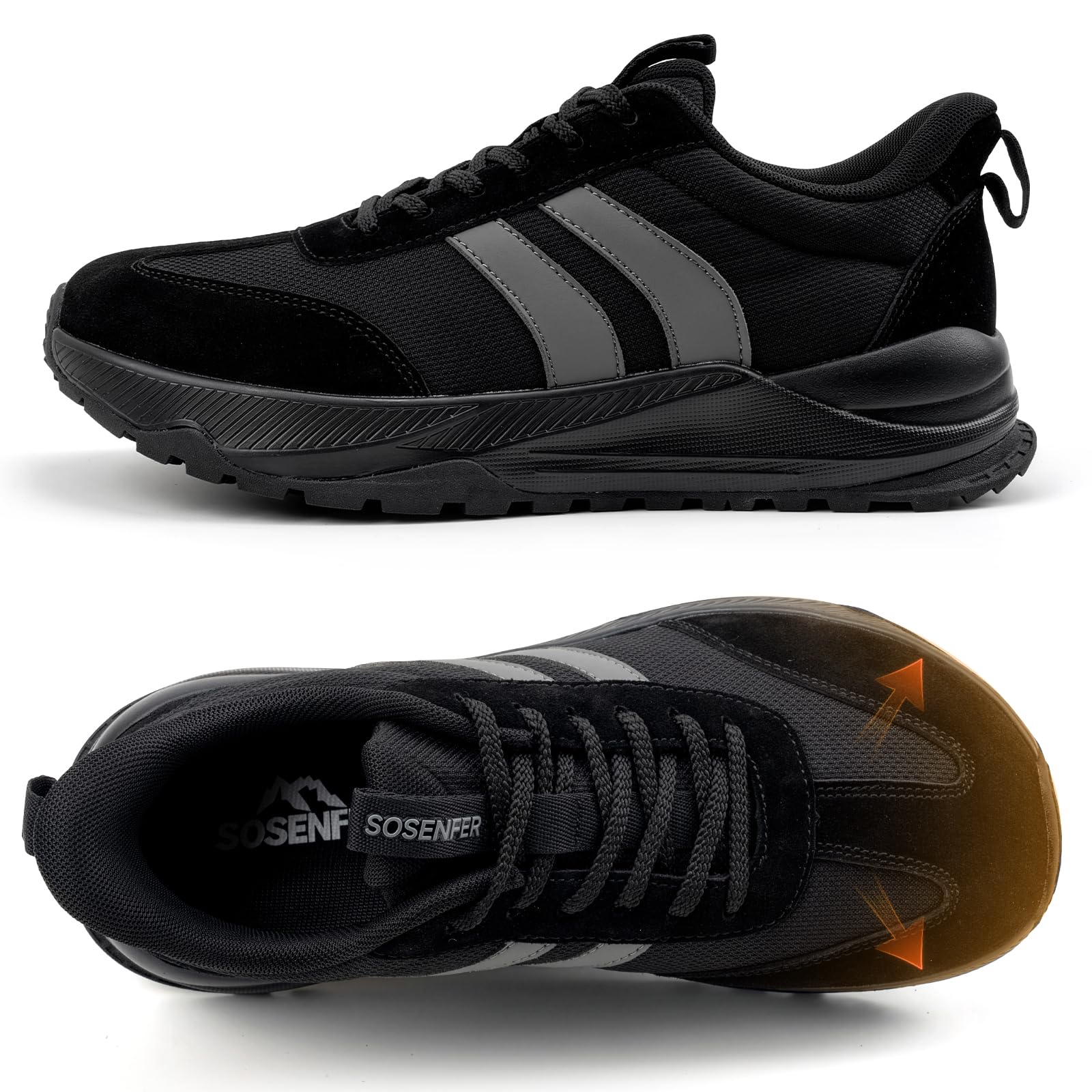 Sosenfer Męskie szerokie buty typu sneaker, szerokie noski, amortyzacja, buty sportowe, oddychające, siateczkowe, lekkie, antypoślizgowe buty do chodzenia dla szerokich stóp