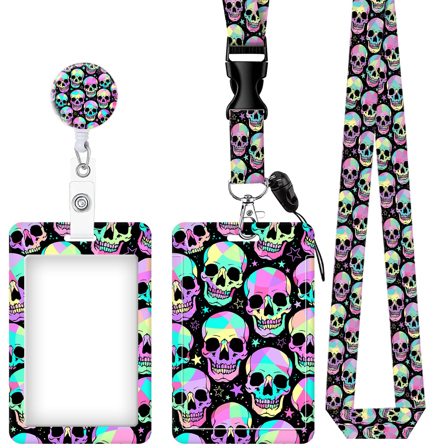 ID Badge Holder with Retractable Lanyard, Badge Holders Reel with 360 Degrees Rotate Carabiner Clip for Women, Teachers, Nurses, Doctor,Students,