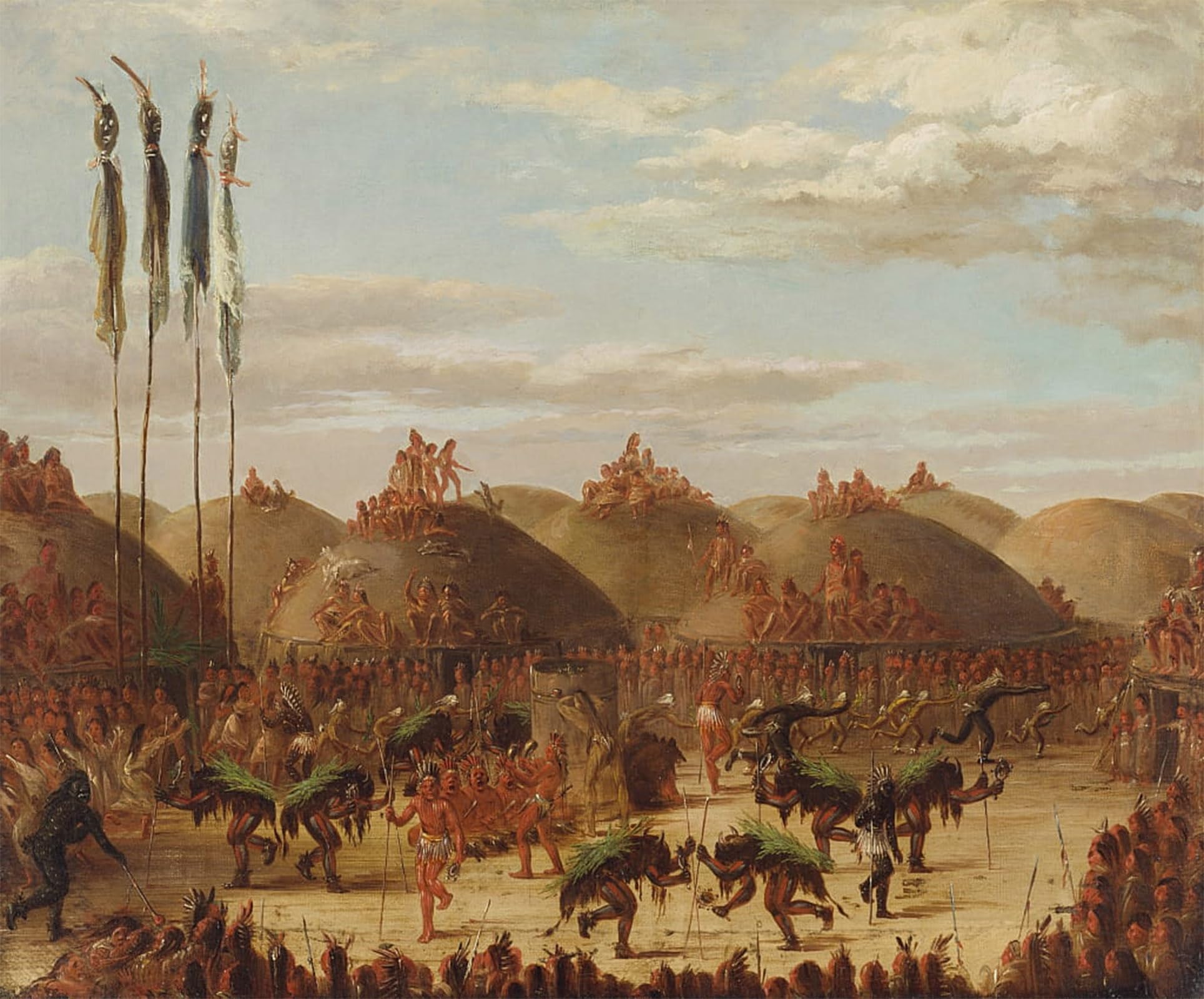 RZHRHJES Vintage Wall Art Picture on Canvas Wall Art Poster Animal Dance Mandan O Kee Pa Ceremony by George Catlin Canvas Poster for Office Decor 60x90cm