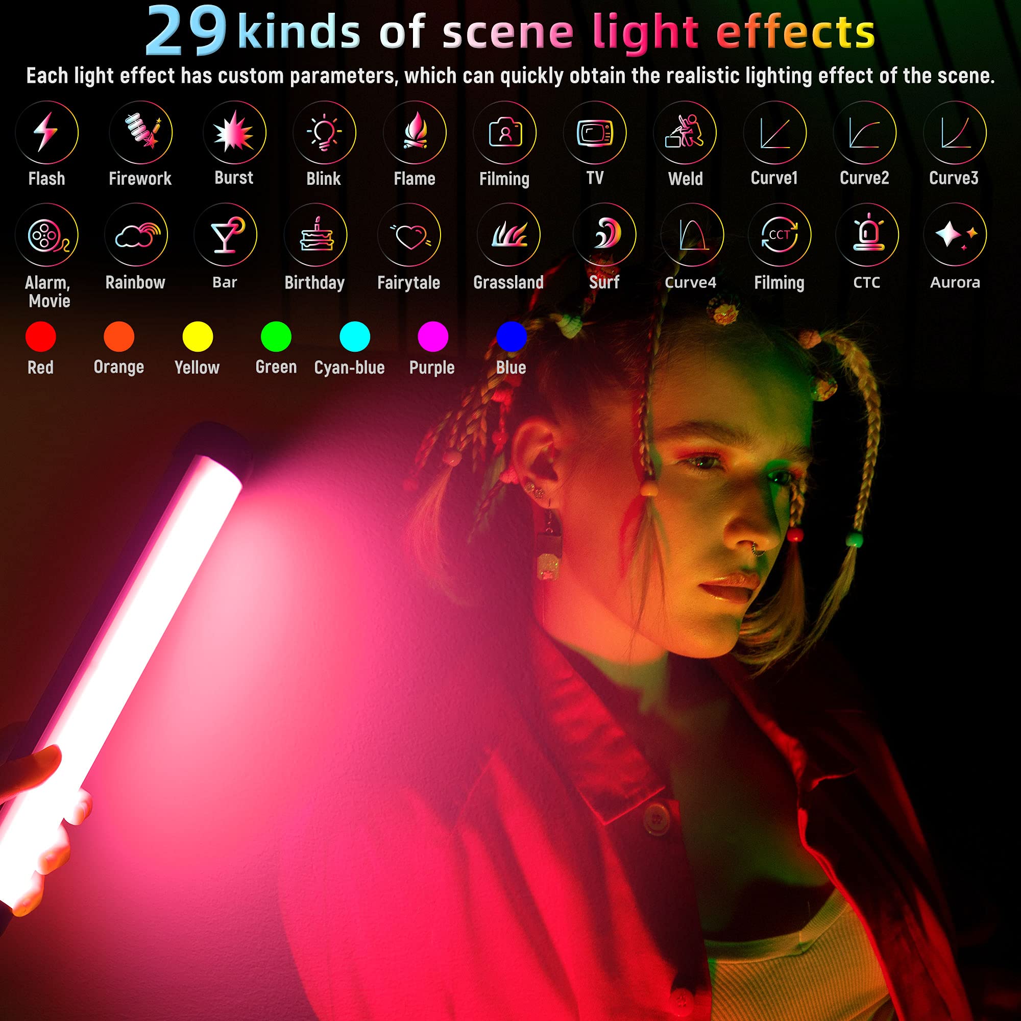 Weeylite K21 RGB Varita de luz de vídeo LED de mano para fotografía, 1200 lúmenes con control Bluetooth (APP), regulable a todo color, 2500-8500 K, imán integrado recargable y de larga duración