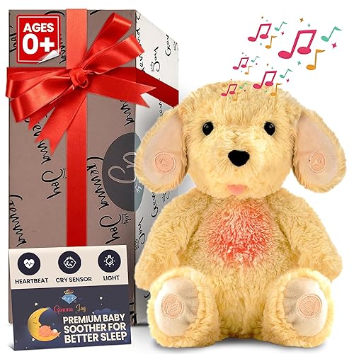 Chupete recargable para bebé con sensor activado por llanto, animal de peluche para cachorro, luz relajante, música de cuna, ruido blanco, latido