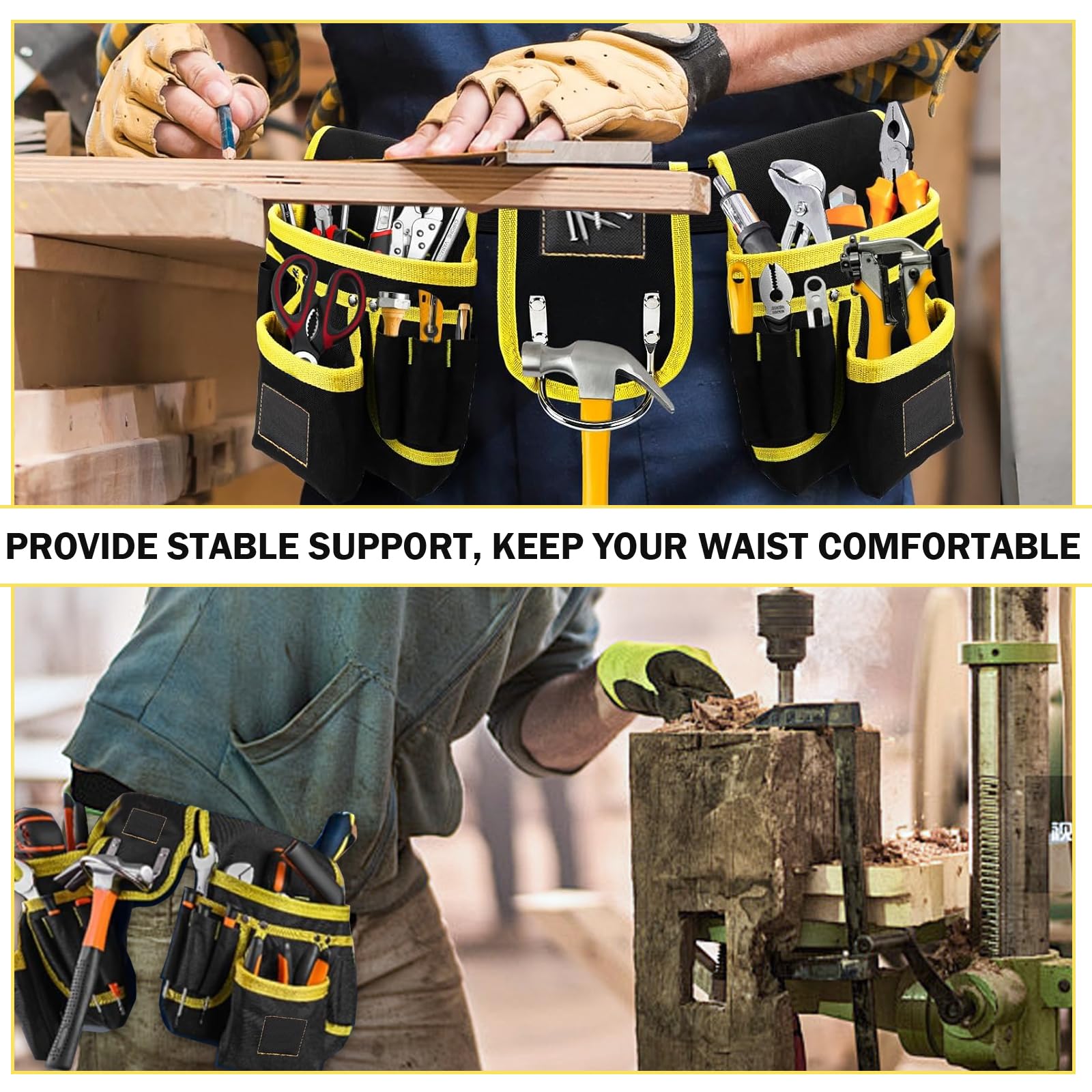 Cintura per attrezzi da uomo con 26 tasche, robusta cintura per artigiani, regolabile e rimovibile, per elettricisti, elettricisti, idraulici