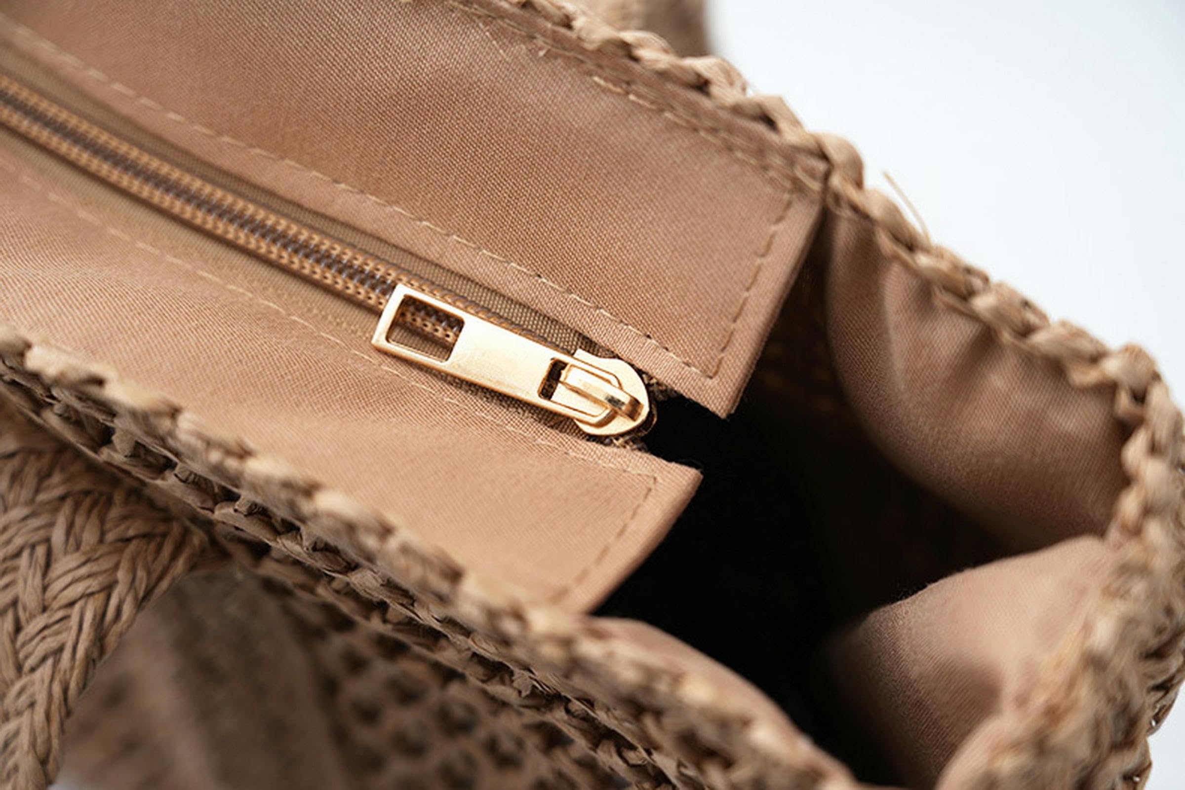 Borsa Paglia Borsa in Tessuto per Vacanza in Spiaggia - Tote di Paglia di Grande capacità Semplice Ed Elegante, Borsa A Tracolla Casual per Donne-khaki-40 * 9cm*35 Cm