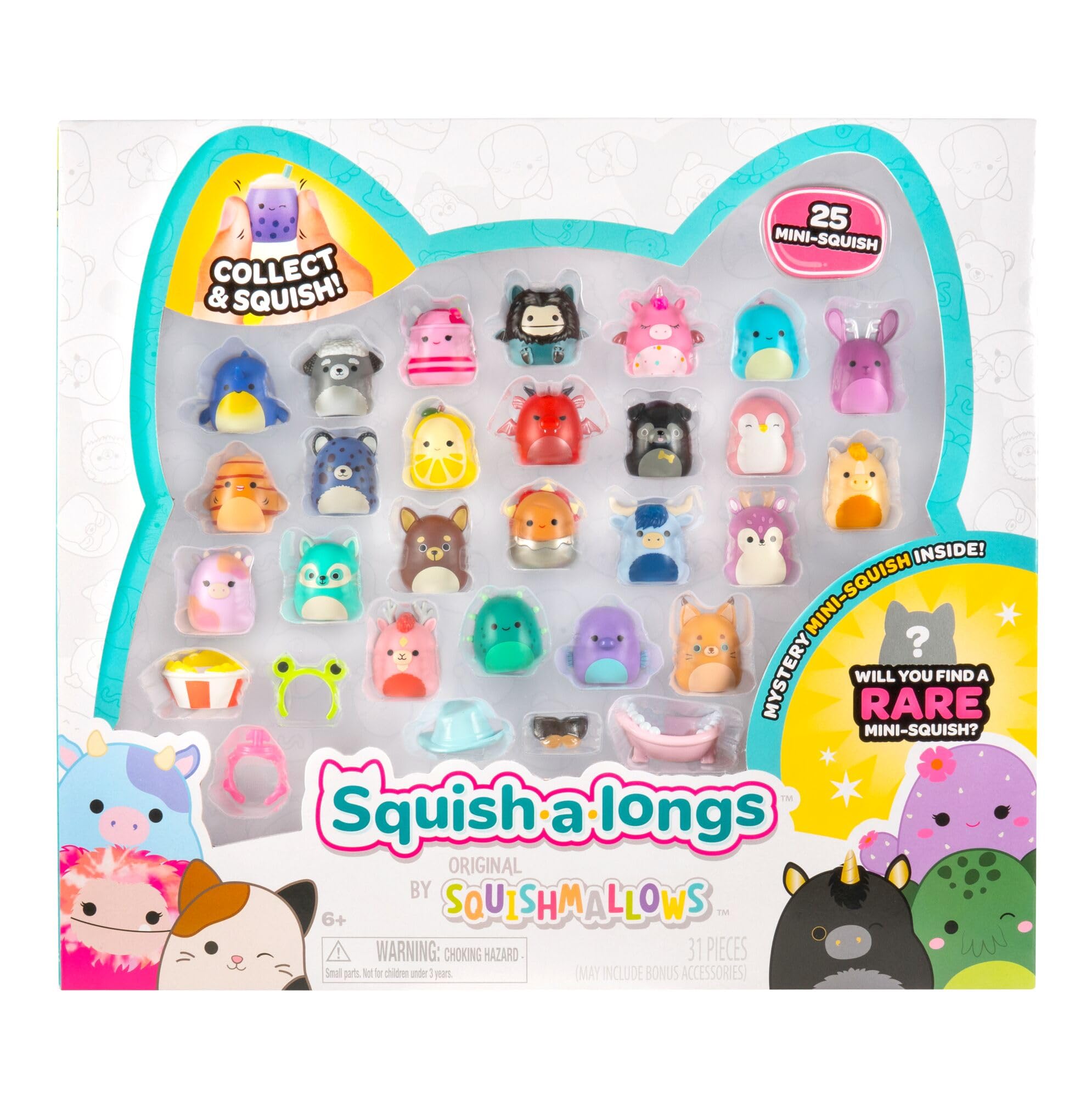 Squish-a-longs Mini-Squish 25-Pack (Wave 5, Style 1), (25) 1" Mini-Squish, 5 Accessories, 1 Ring, * Collectors Guide - Image 2