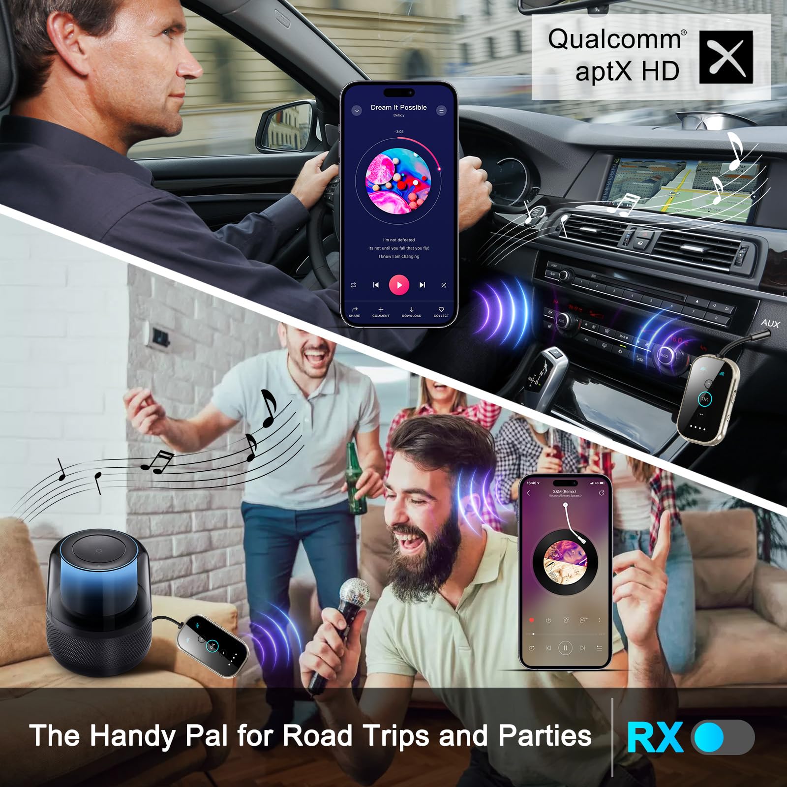 Ultra Bluetooth 5.4 Transmetteur récepteur – Aluminium CNC et verre céramique | Double lien pour 2 AirPods/écouteurs | AptX Adaptif/Audio HD | Émetteur sans fil pour avion/TV/voiture/salle de