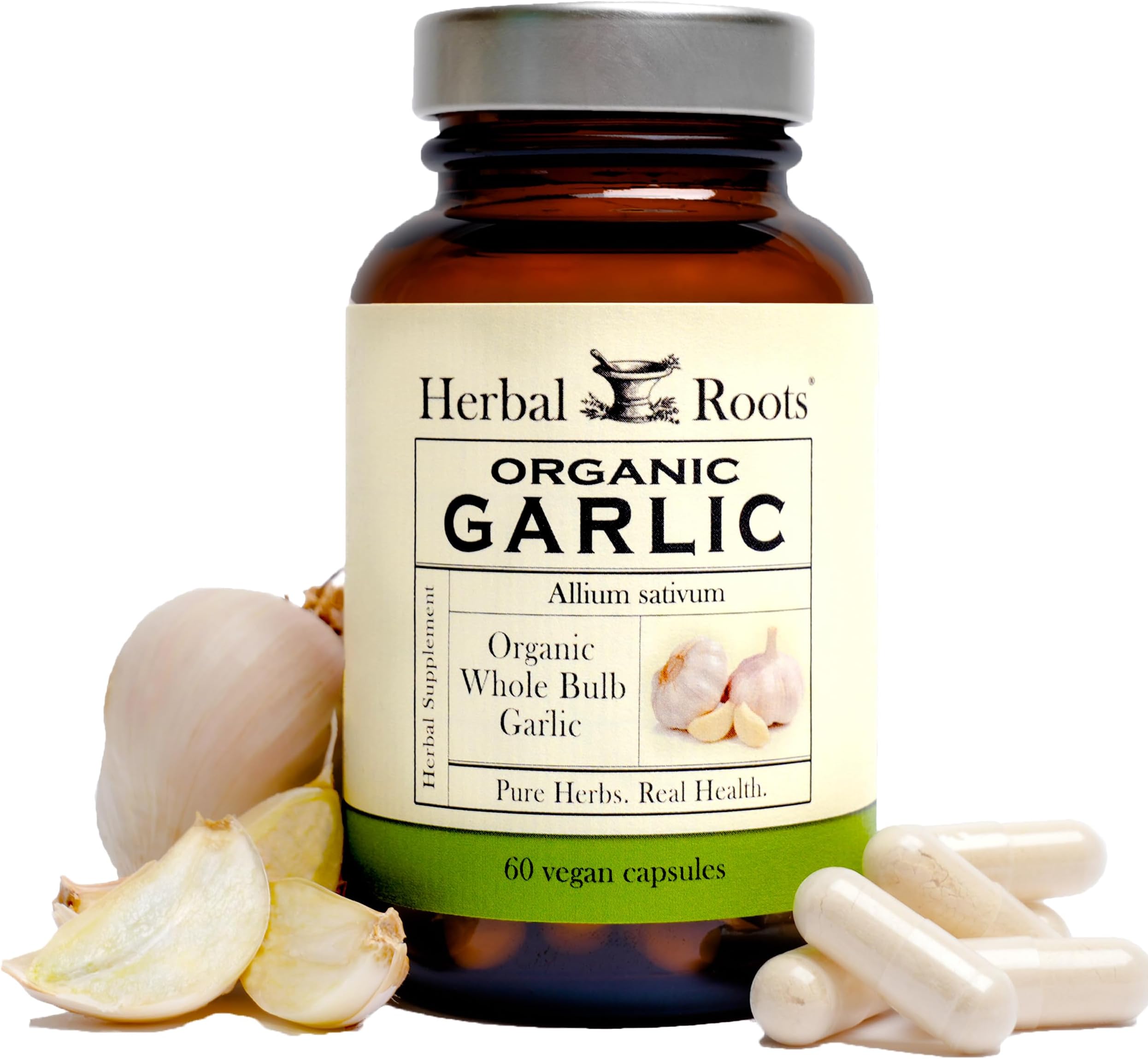 Organic Whole Bulb Garlic Pills - Potent Extra Strength | 600 mg - 60 Organic Vegan Capsules