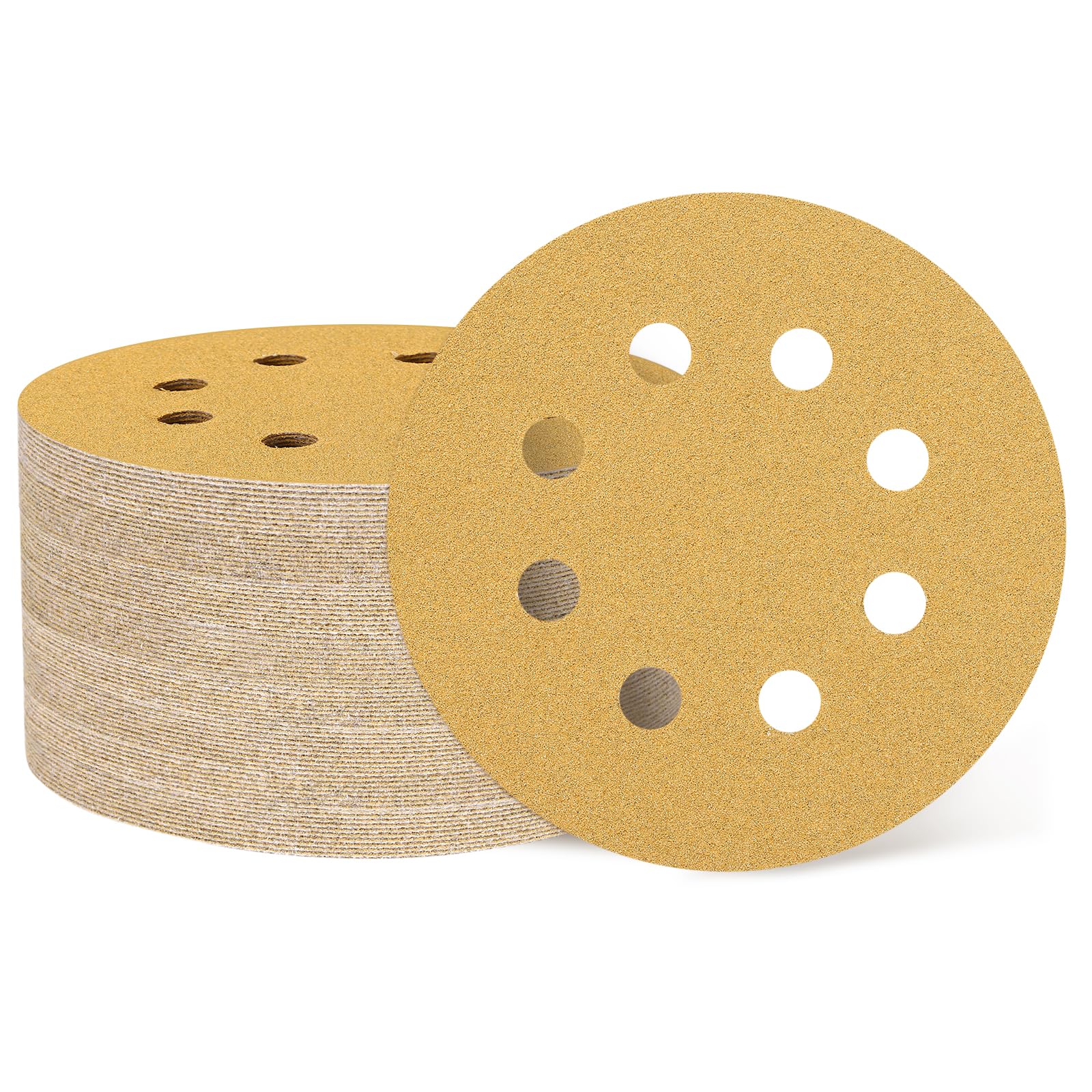 sourcing map 50 Pcs 125mm (5 Inch) Sanding Discs, 100 Grit Hook and Loop Sandpaper, 8-Hole Aluminum Oxide Round Orbital Sander Sandpaper for Woodworking Automotive Metal Polishing, Yellow