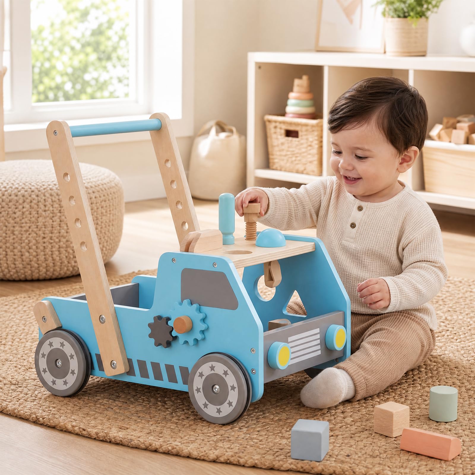 RELAX4LIFE Chariot de Marche Bébé 2-EN-1, Jouet d'Éveil Montessori Camion