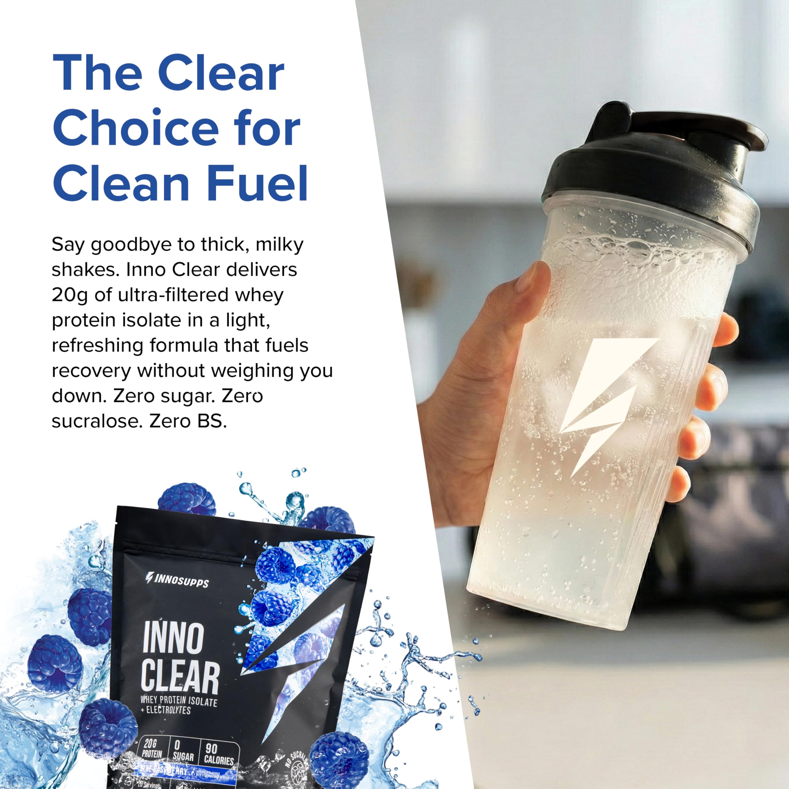 Inno Clear Whey Protein Powder - 20g Ultra-Filtered Clear Protein Powder, Refreshing Taste & Texture, Low Calorie, Zero Sugar - for Training, Workout Recovery & Daily Fitness (Blue Raspberry) — Amazon image 7