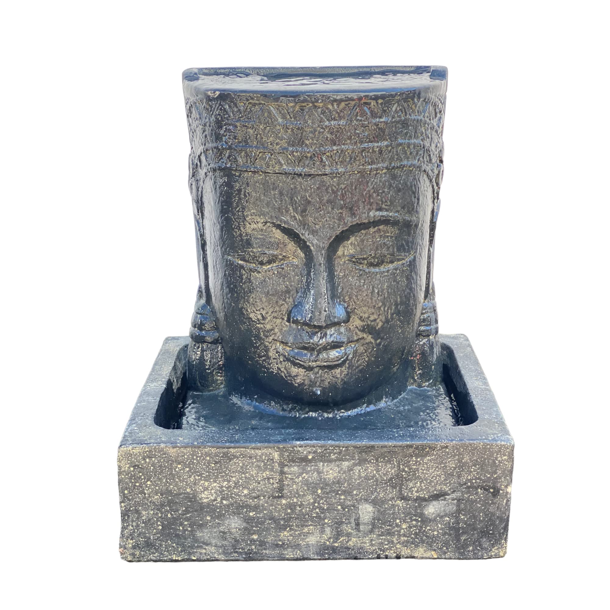 Khmer Head - Fuente de agua (60 x 45 x 40 cm), diseño de cascada de Buda