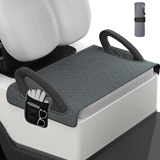 Golf Cart Seat Covers with Golf Towel , Golf Club Car seat Cover with 4 Side Pockets,100% Cotton Surface, Warm &Comfortable，Universal Fits for EZGO, Yamaha, Club Car and More 2 Person Seats (Grey)