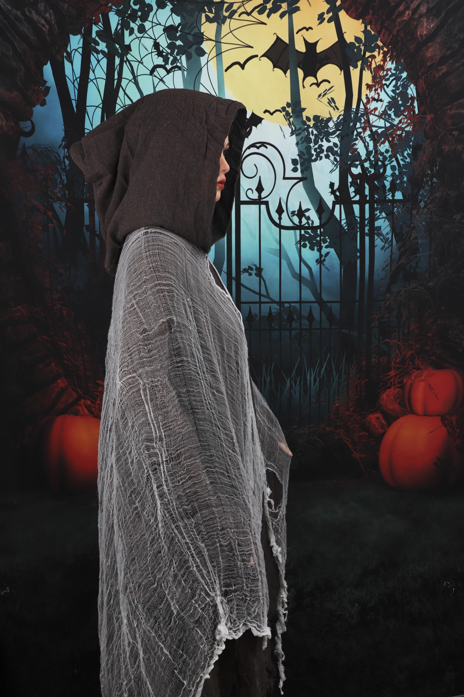 JIAHG Adult Scary Halloween Hooded Cloak Men Mesh Loose Cape with Mesh Spooky Cosplay Costume Halloween Party Outfit Role Playing Dresses Unisex Prank Props - Image 3