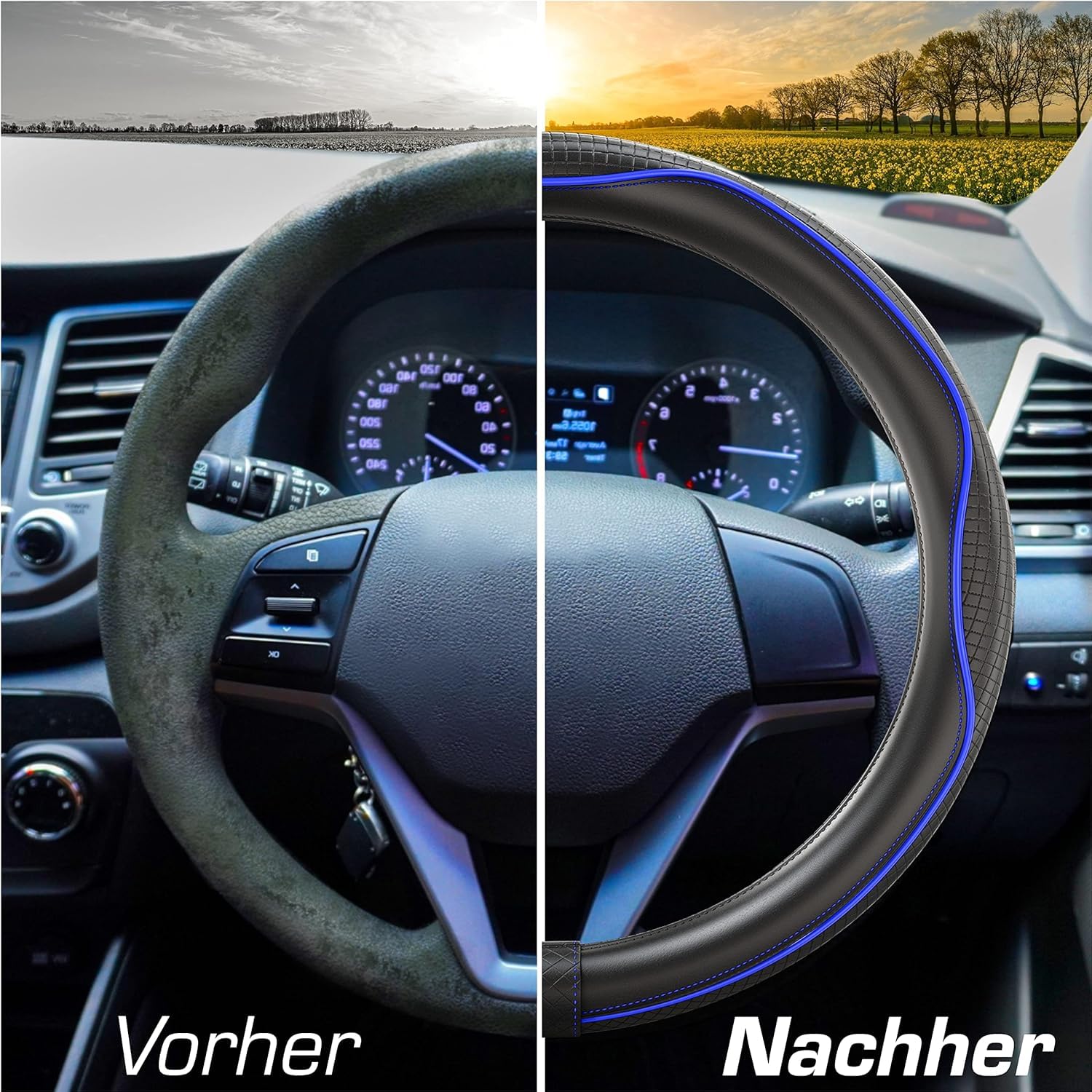 LVJINXIFAFA Steering Wheel Cover for MG MGS5 EV 2025, Microfiber Leather Steering Protector Non-Slip Breathable Sports Car Interior Accessories,Blue-O