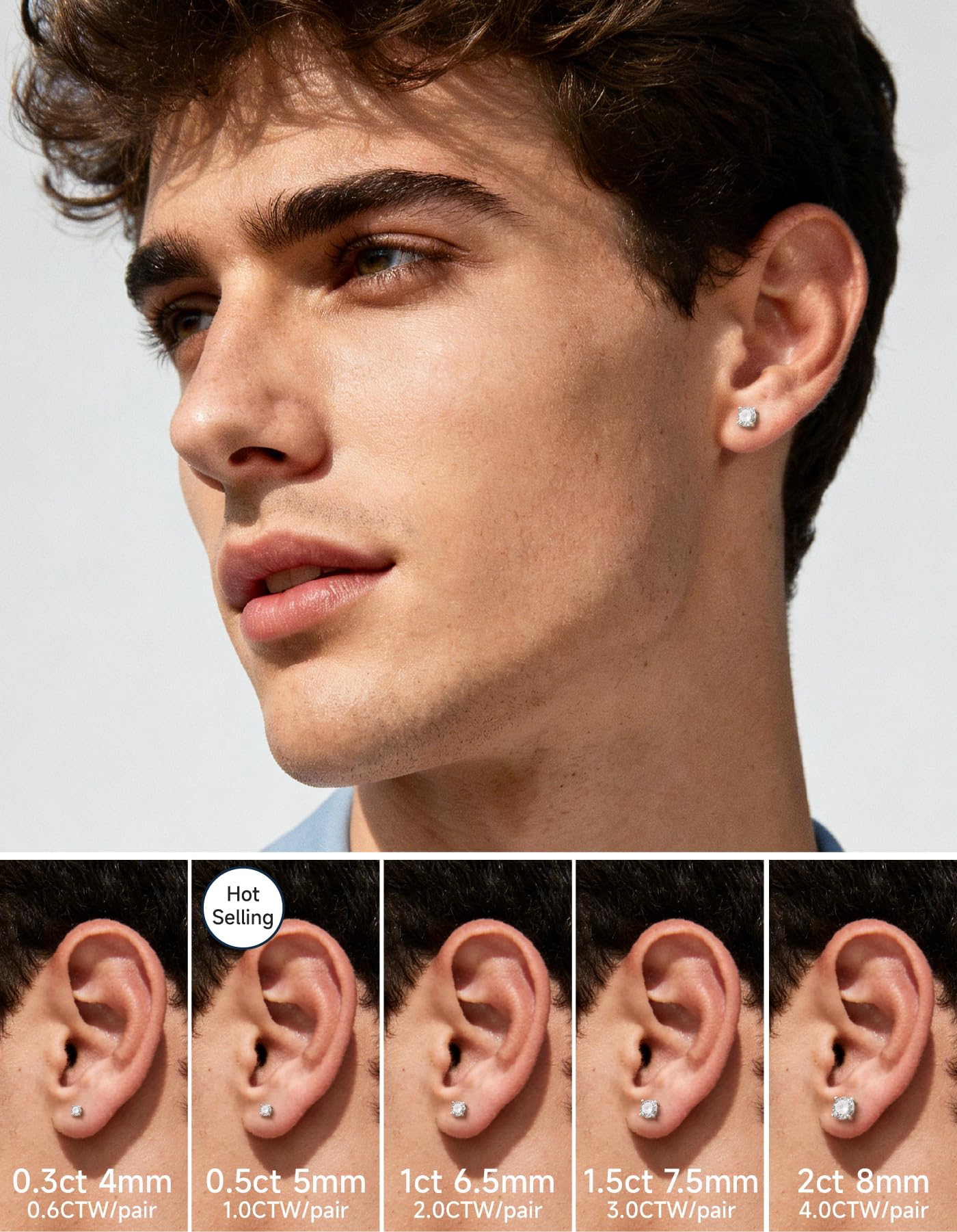 MomentWish Orecchini Moissanite, 1-4 Carati Orecchini Brillante Uomo Argento 925/Oro 18K Simulato Diamante Uomo Donna Orecchini Punto Luce Anallergici Regalo Festa Della Mamma 5/6.5/8mm