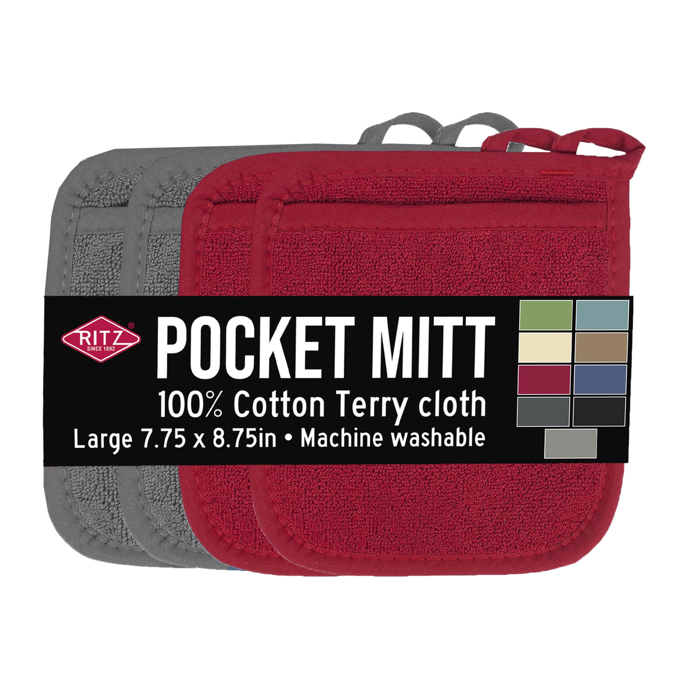RITZ Terry Pocket Mitt & Hot Pad: Unparalleled Heat Resistant, Durable 100% Cotton – Ergonomically Designed for Optimal Grip – Easy-Care Machine