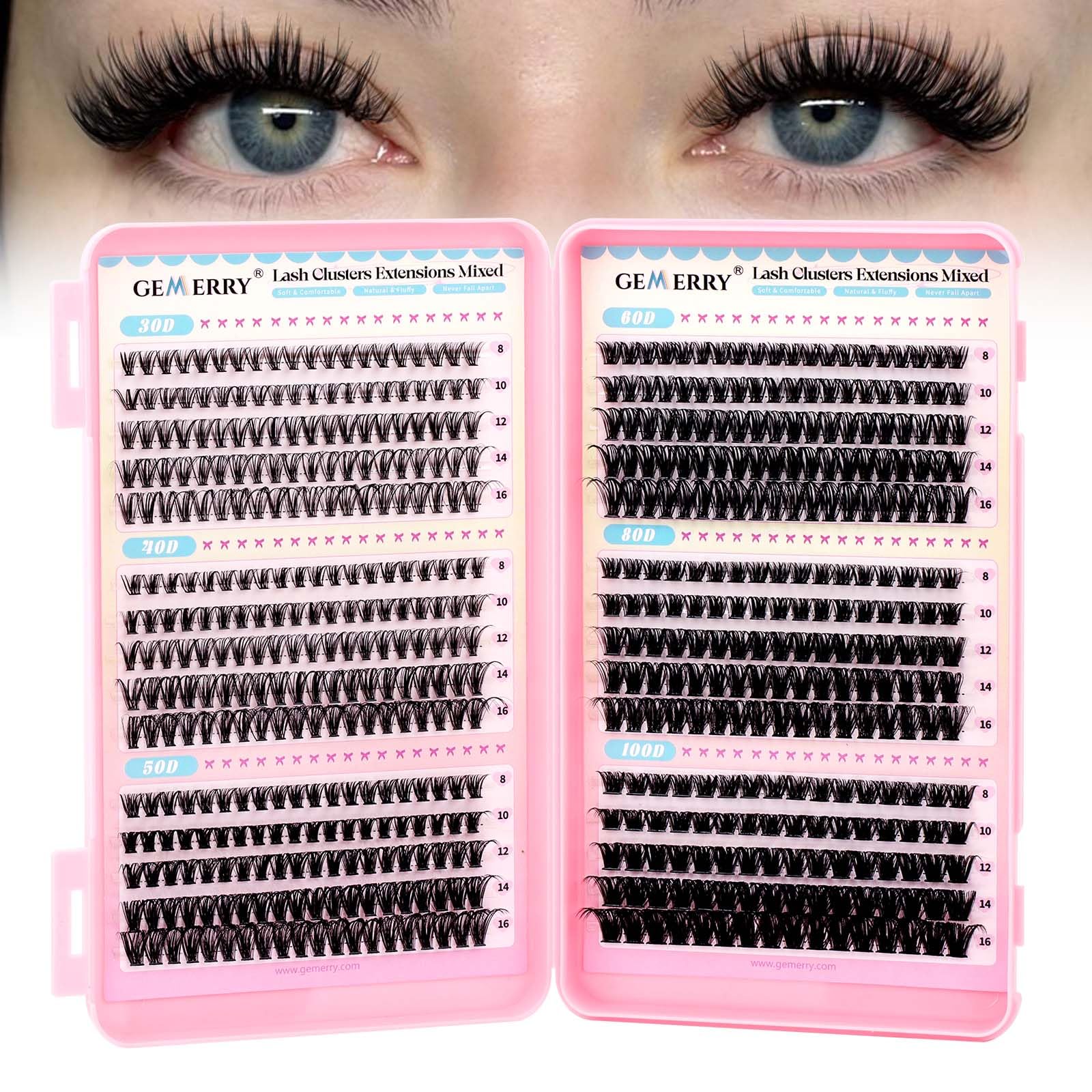 GEMERRY Pestañas Postizas 30D+40D+50D+60D+80D+100D D Curl 8-16mm Mix Pestañas Pelo a Pelo para Extensiones de Pestañas Cluster Lashes — view 6