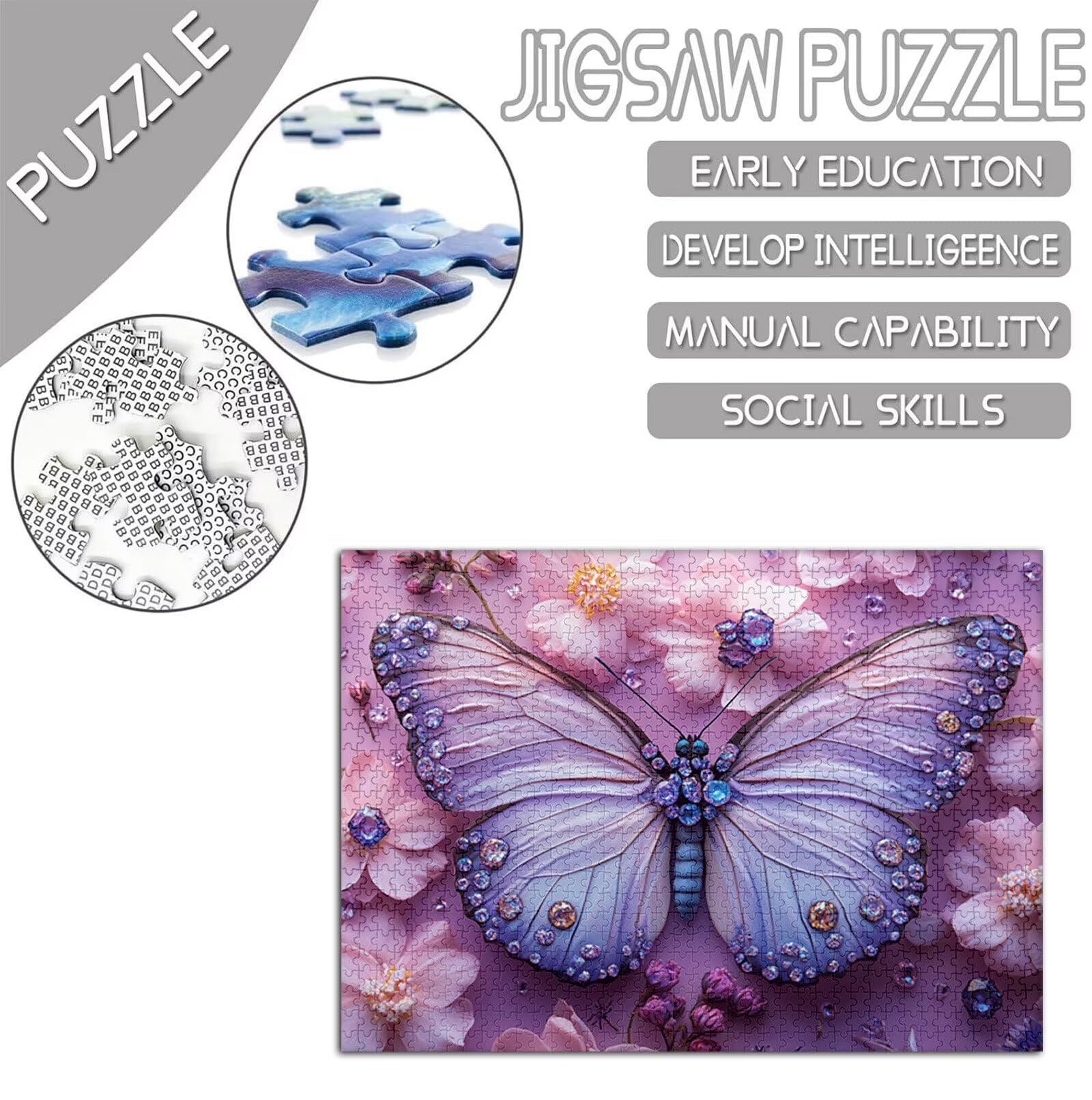 Motyl Puzzle 1000 sztuk, 5D DIY Puzzle Kwiaty Puzzle Dorośli i 14 lat Chłopcy, Układanka z pudełkiem prezentowym, Gry Relaks i Inteligencja, Wystrój pokoju na ścianę, 75 x 50 cm, Model264
