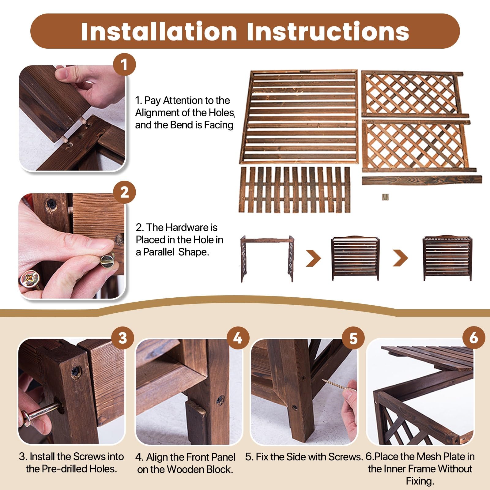 Cache Pompe a Chaleur Extérieur Bois Cache Climatiseur Extérieur Marron Support De Climatiseur En Bois Jardin Housse Pompe a Chaleur Conception Cachée De Climatisation Décoration Balcon(110x50x85cm)