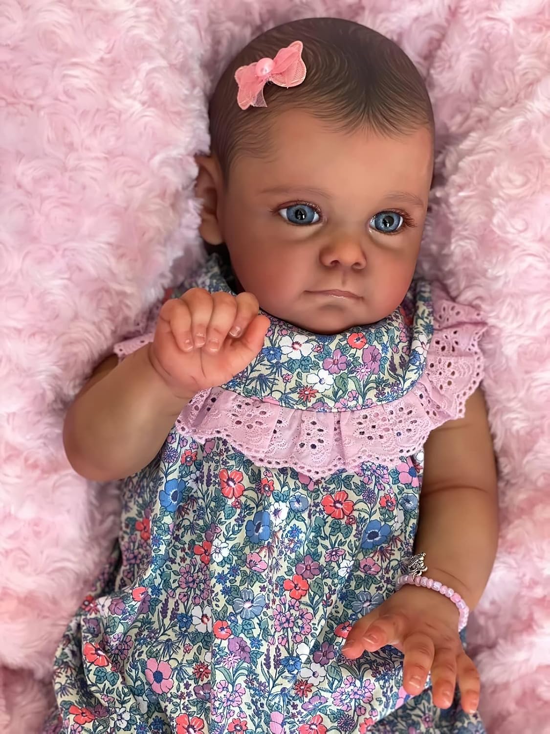 TERABITHIA 24 Inches Cute Alive Big Size African American Painted Hair Reborn Baby Girl Dolls Crafted in Soft Touch Weighted Body Realistic Newborn Toddler Dolls in Dark Brown Skin