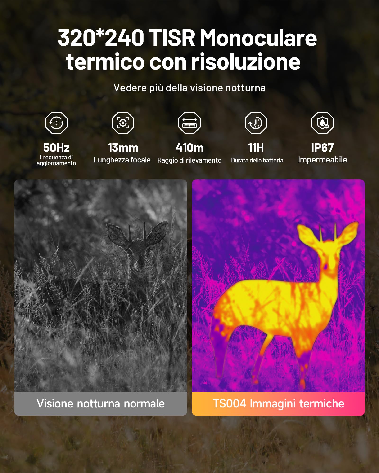 TOPDON TS004 Termocamera Professionale, Monoculare Visore Termico 320x240 TISR 50Hz, 410m Campo di Rilevamento,13mm Obiettivo, Memoria 32GB, WiFi, 2-8X Zoom, per Caccia, Osservazione Fauna, Outdoor