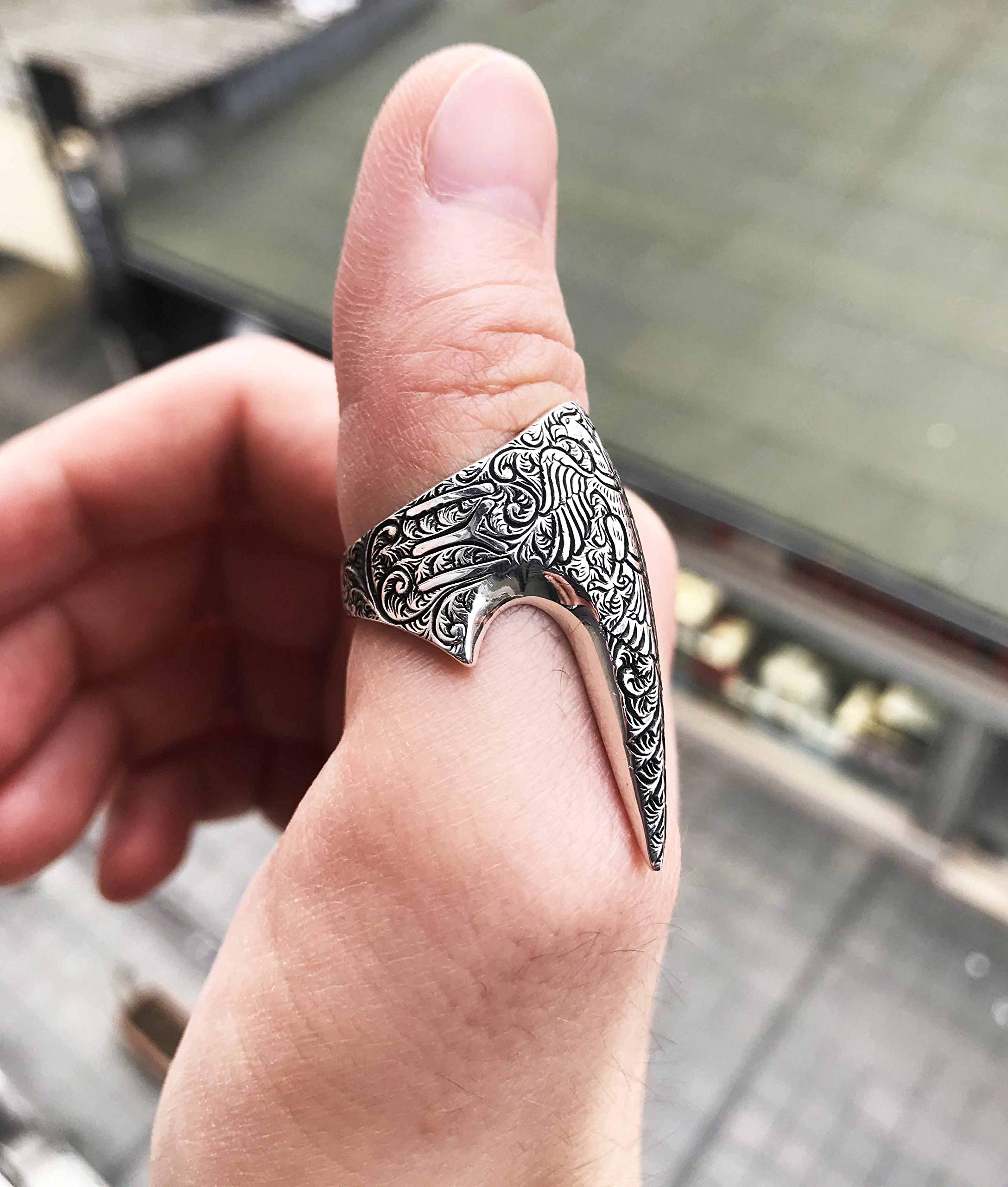Solid 925 Sterling Silver Double Headed Eagle IYI Kayi Tribe Archer Thumb Mens Ring product thumbnail 5
