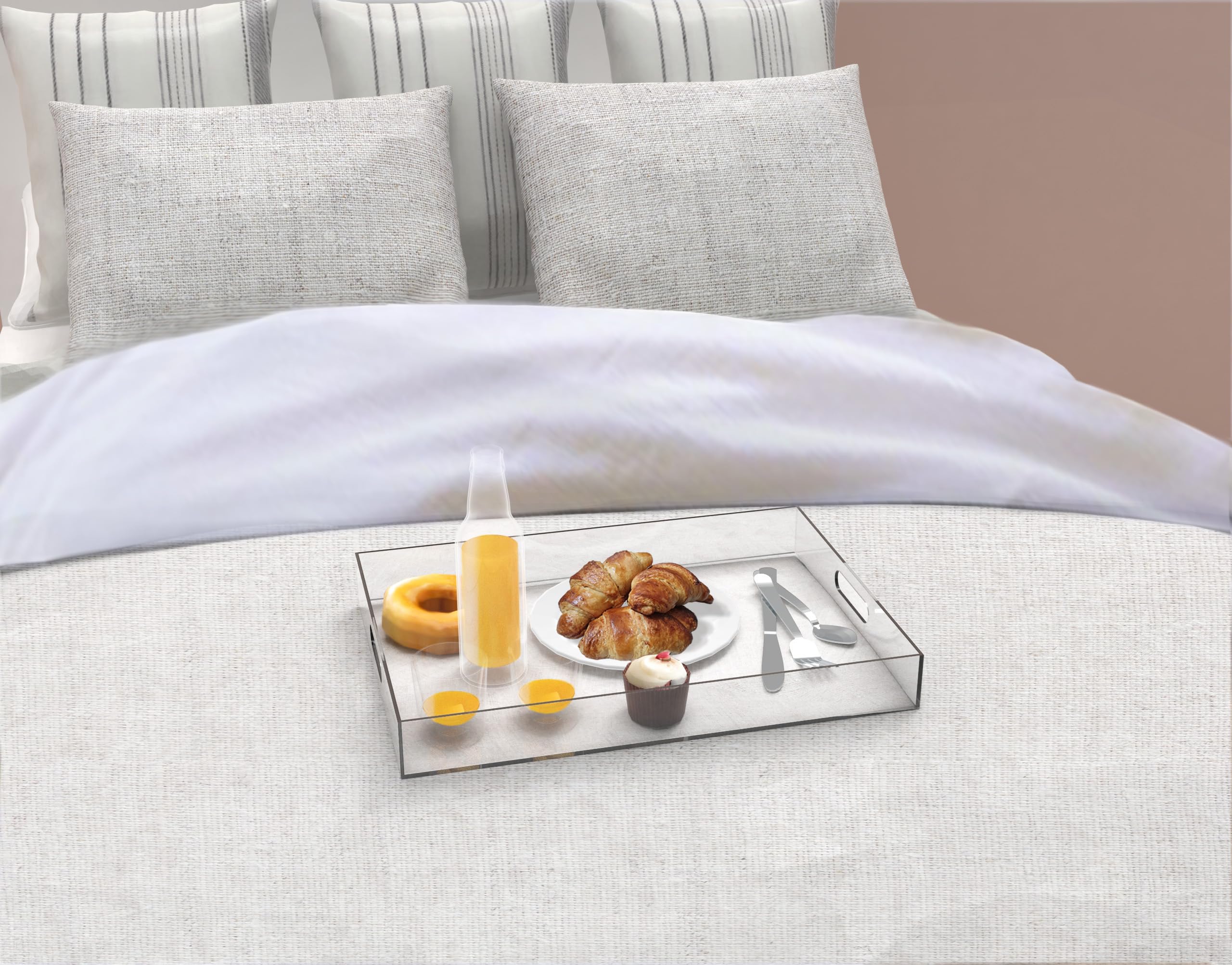 Lote de 2 Bandejas de Servicio de Acrílico Transparente Con Asas - Plástico Para Cocina, Comida, Organizador de Mesa, Joyas, Llaves, Baño y Cosmética